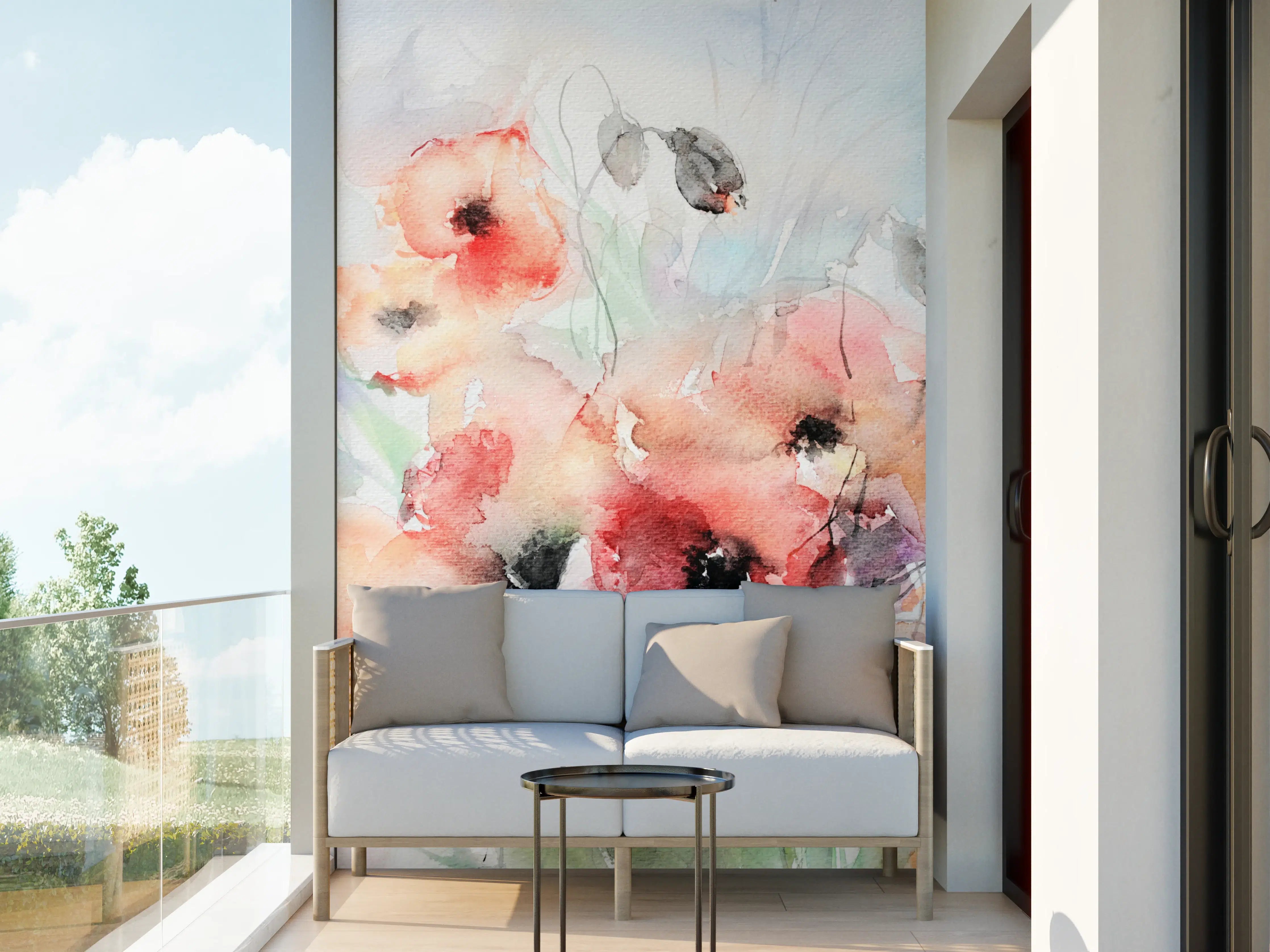 Wandverkleidung außen - Aquarellartige Blumenmalerei in Pastellfarben