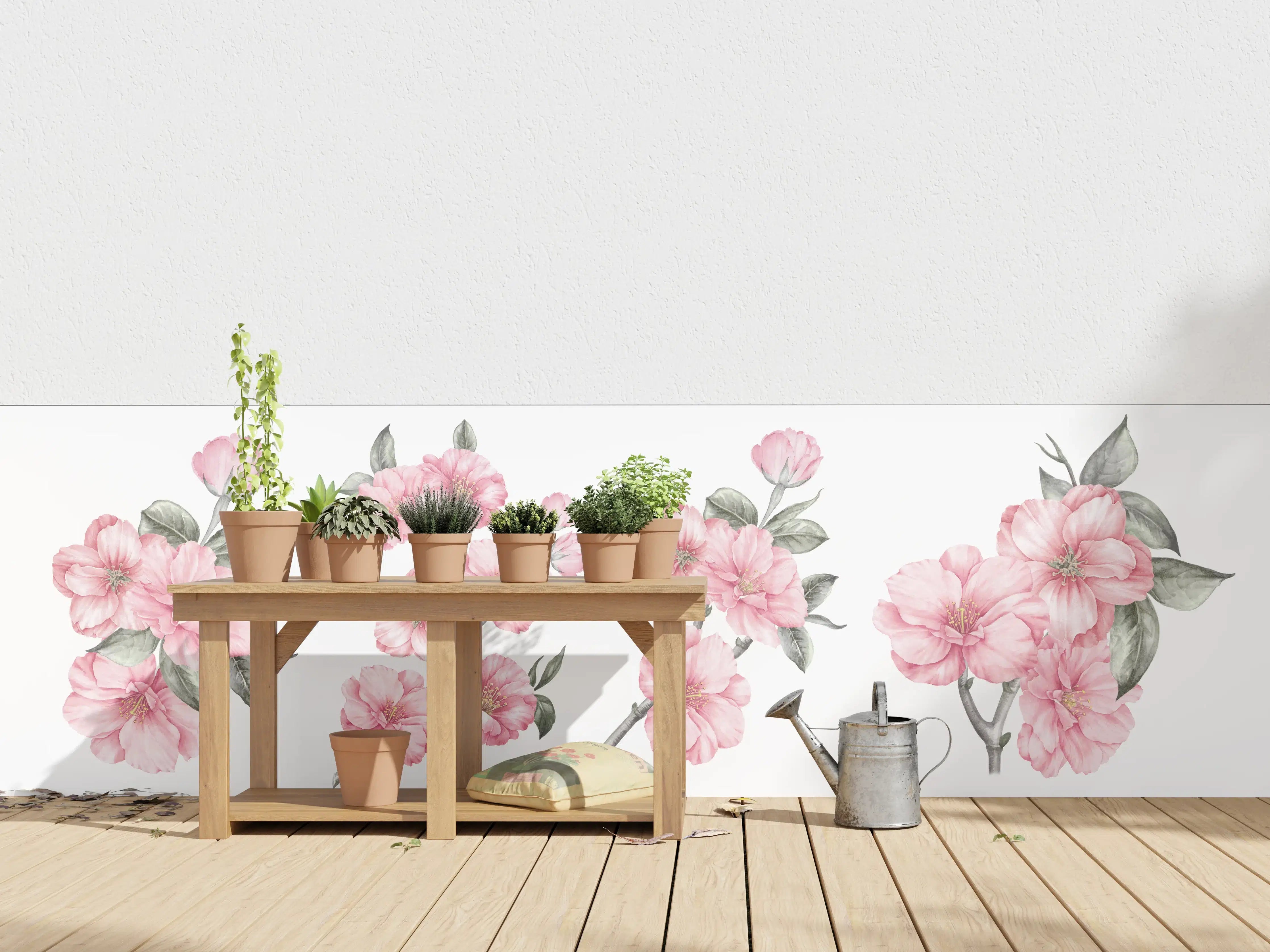 Wandverkleidung außen - Aquarellelemente von blühenden Sakura