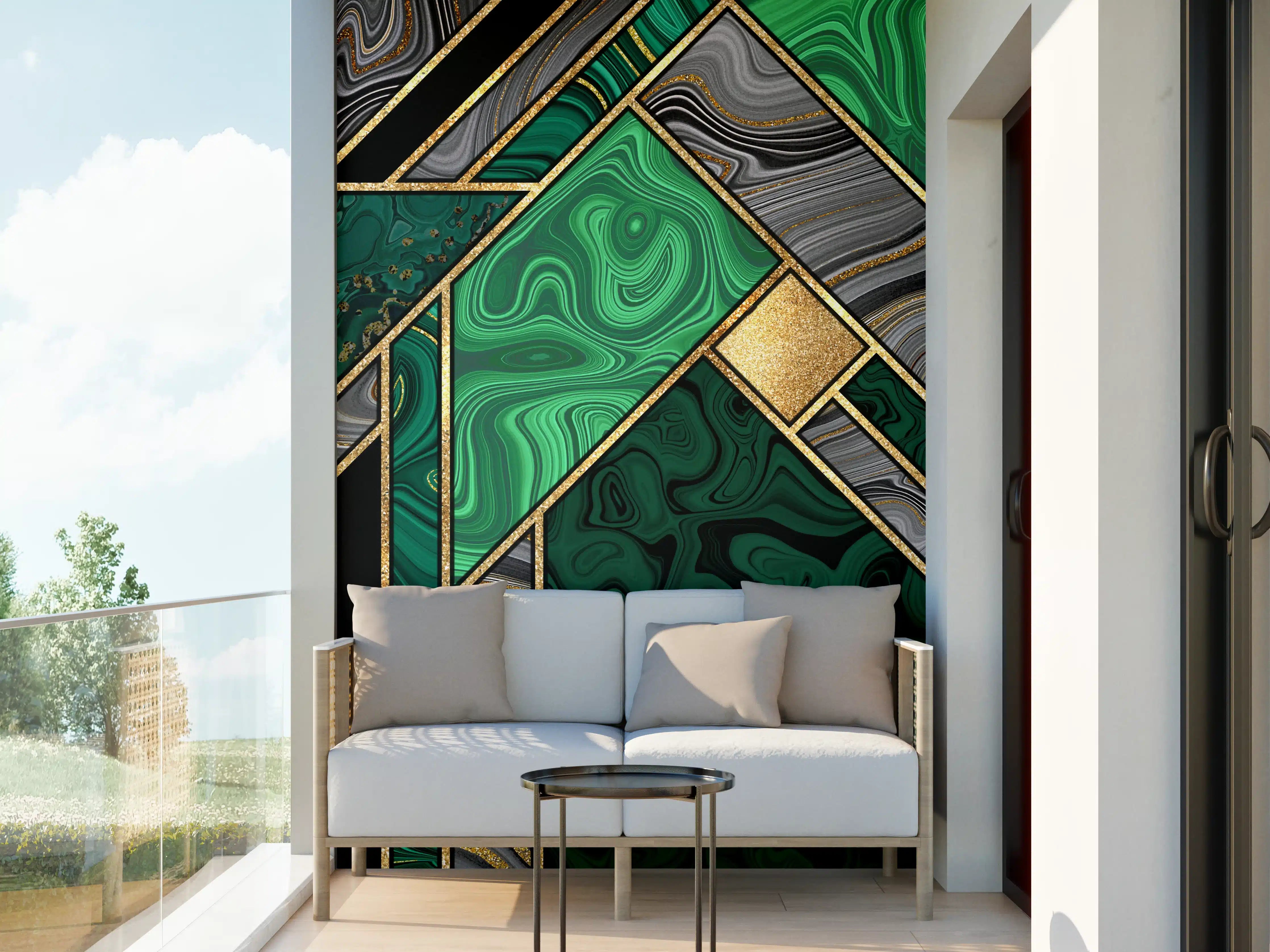 Wandverkleidung außen - Art Deco Malachit Gold-Mosaik