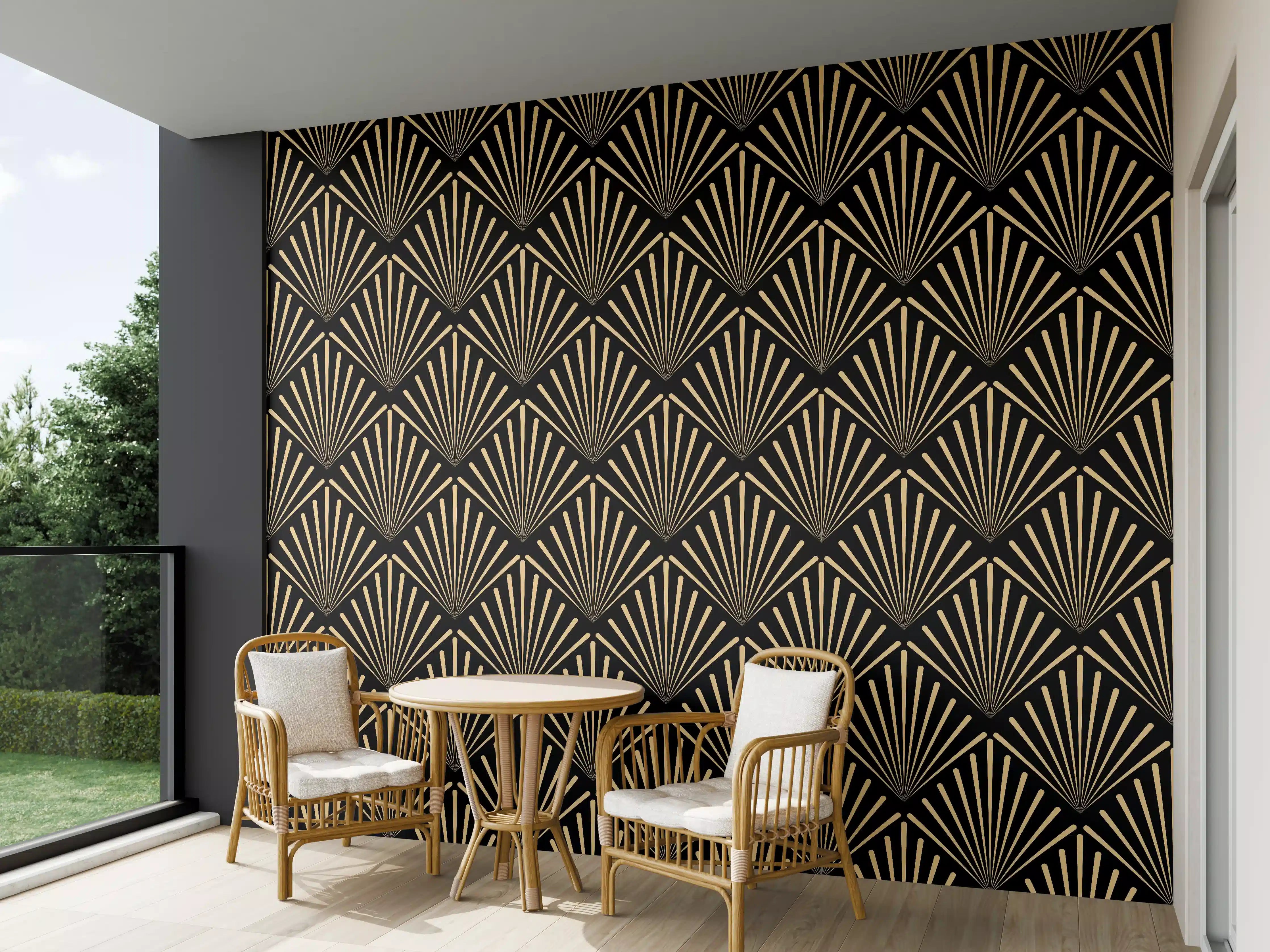 Wandverkleidung außen - Art-Deco-Muster Gold Schwarz