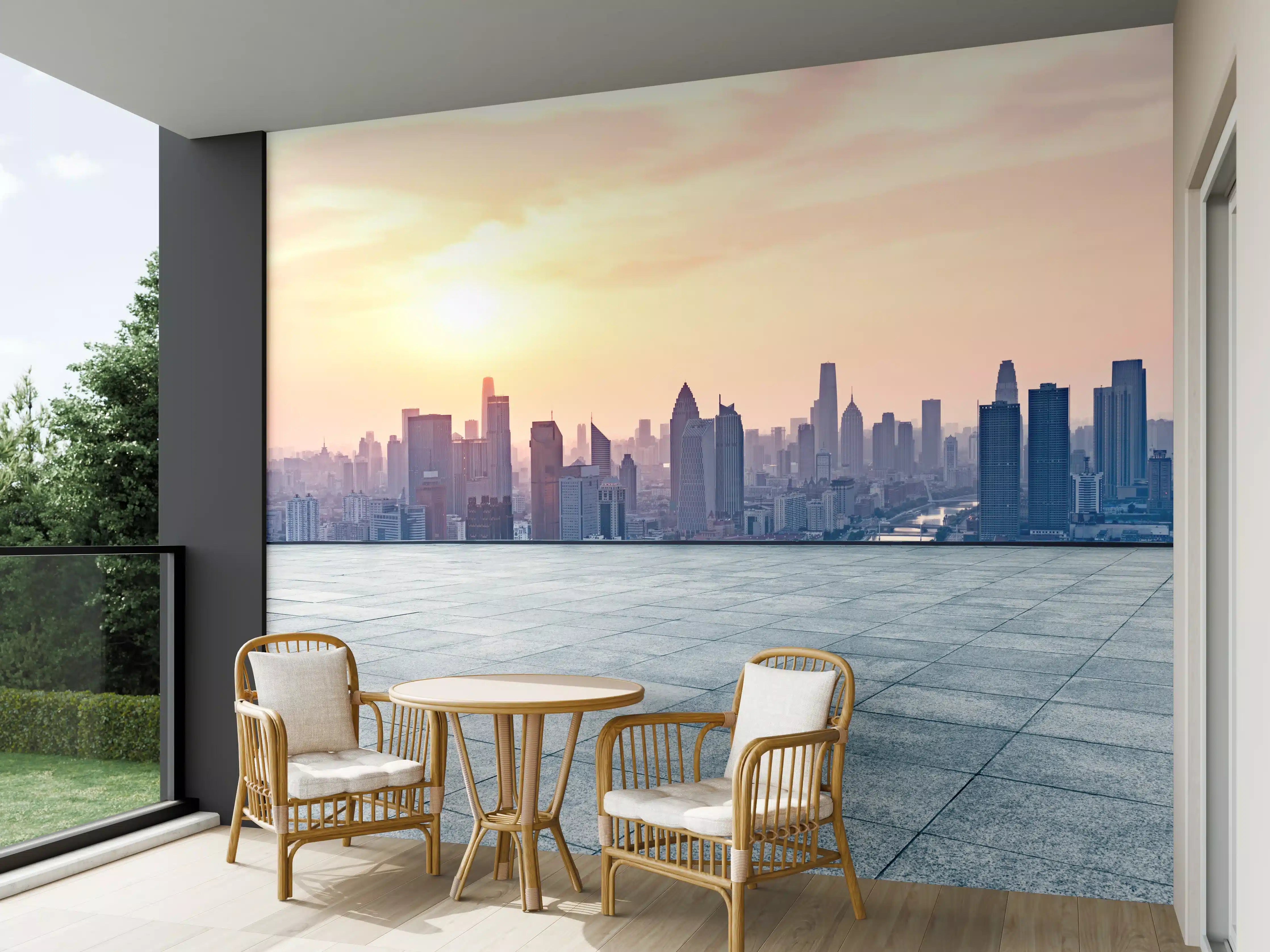 Wandverkleidung außen - Aussicht auf die Skyline von Tianjin