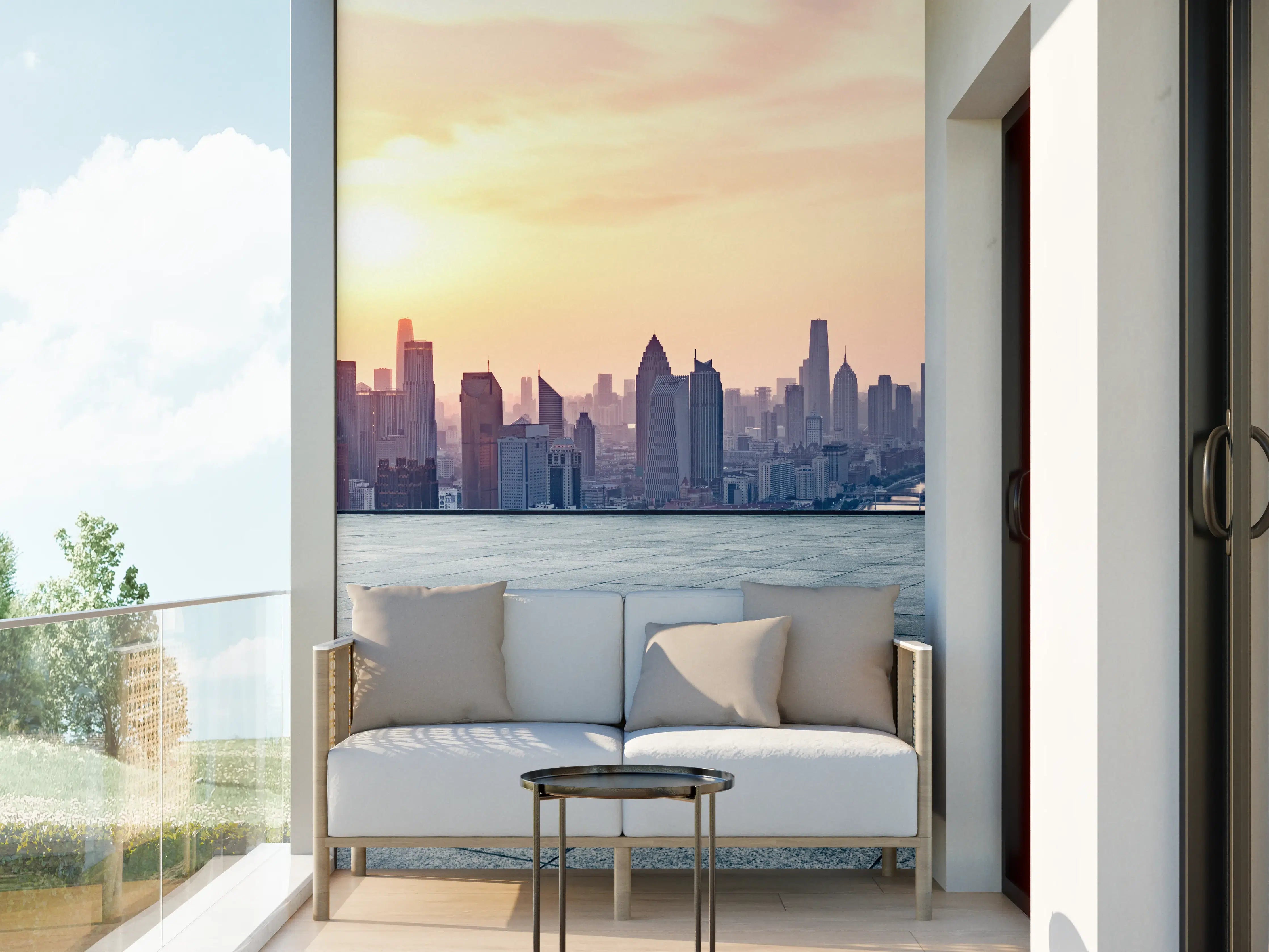 Wandverkleidung außen - Aussicht auf die Skyline von Tianjin
