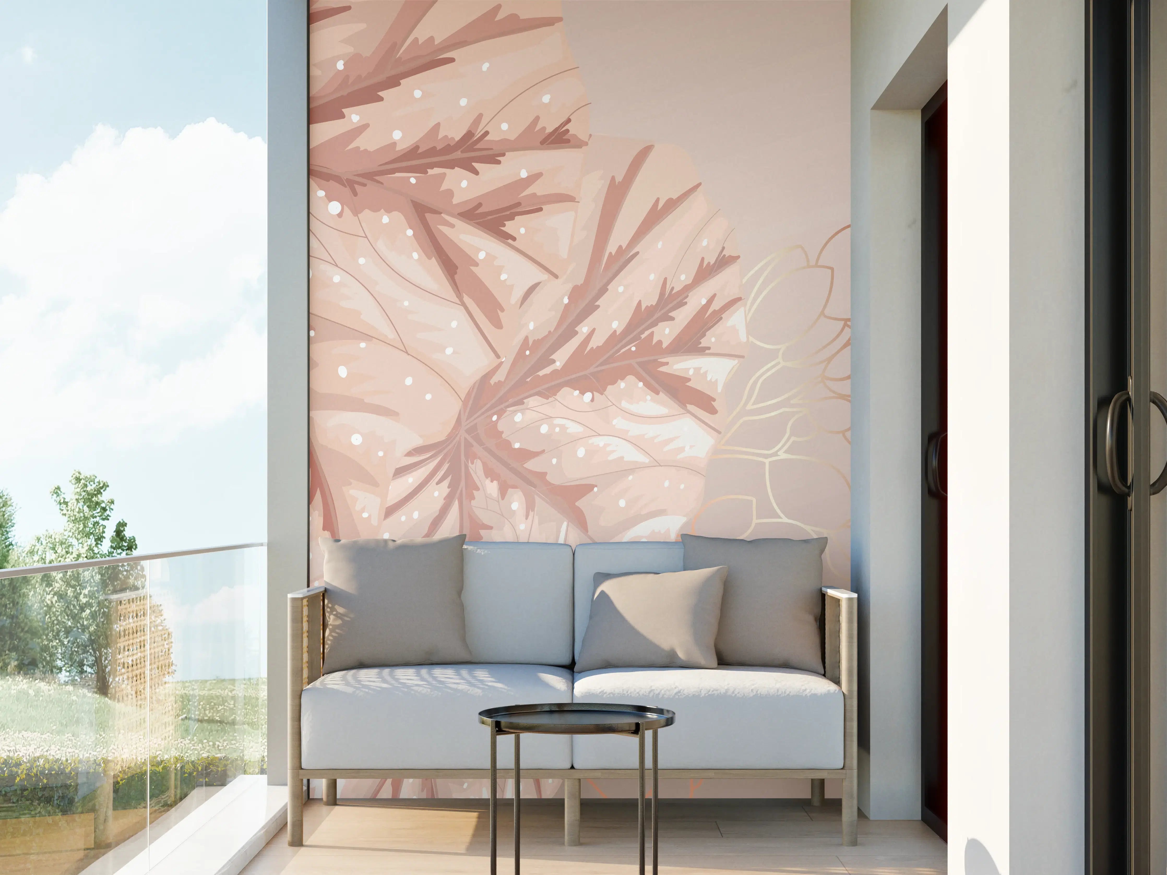 Wandverkleidung außen - Beige Blätter Illustration