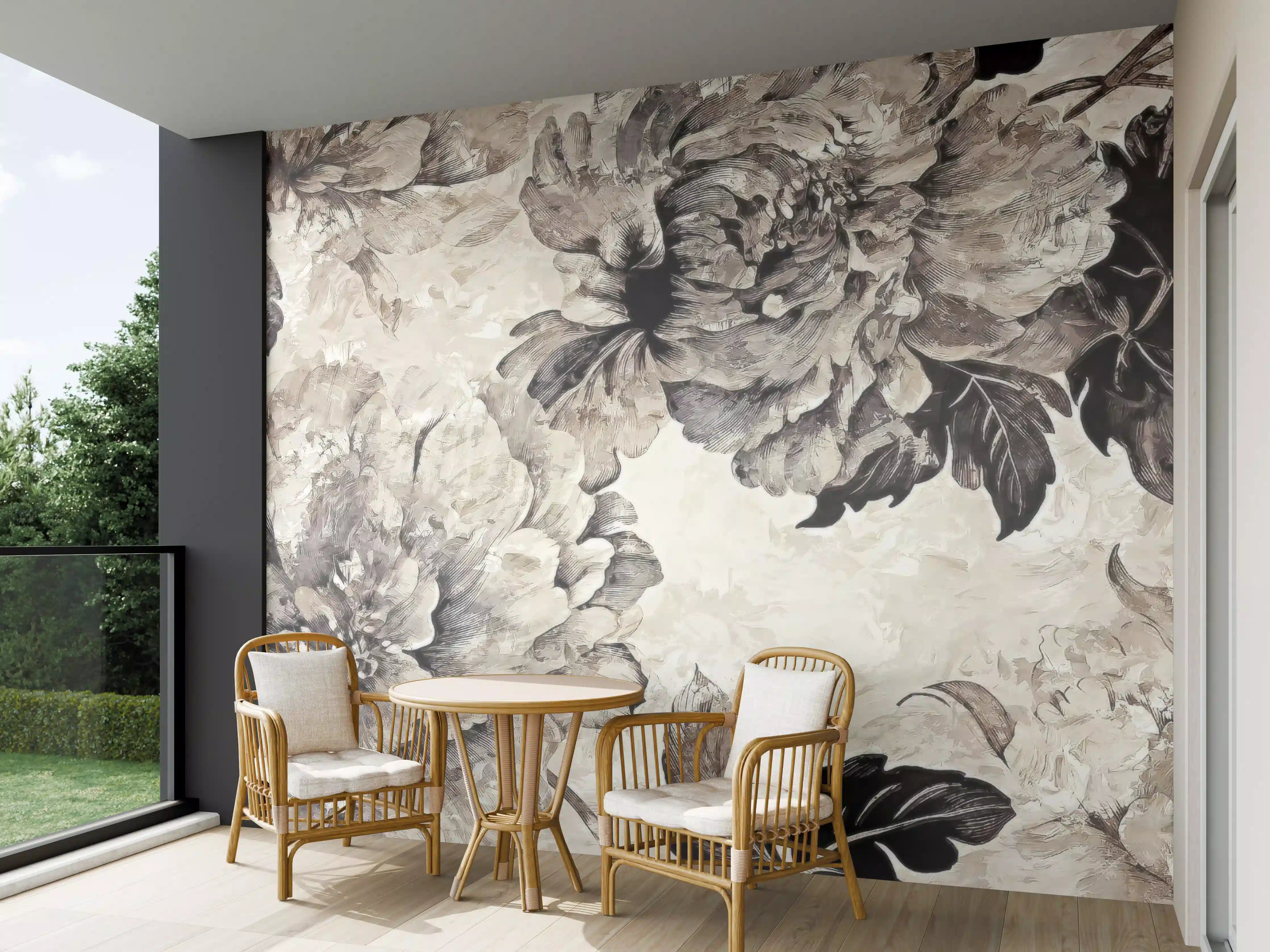 Wandverkleidung außen - Beige Blumenpanorama Kunstwerk