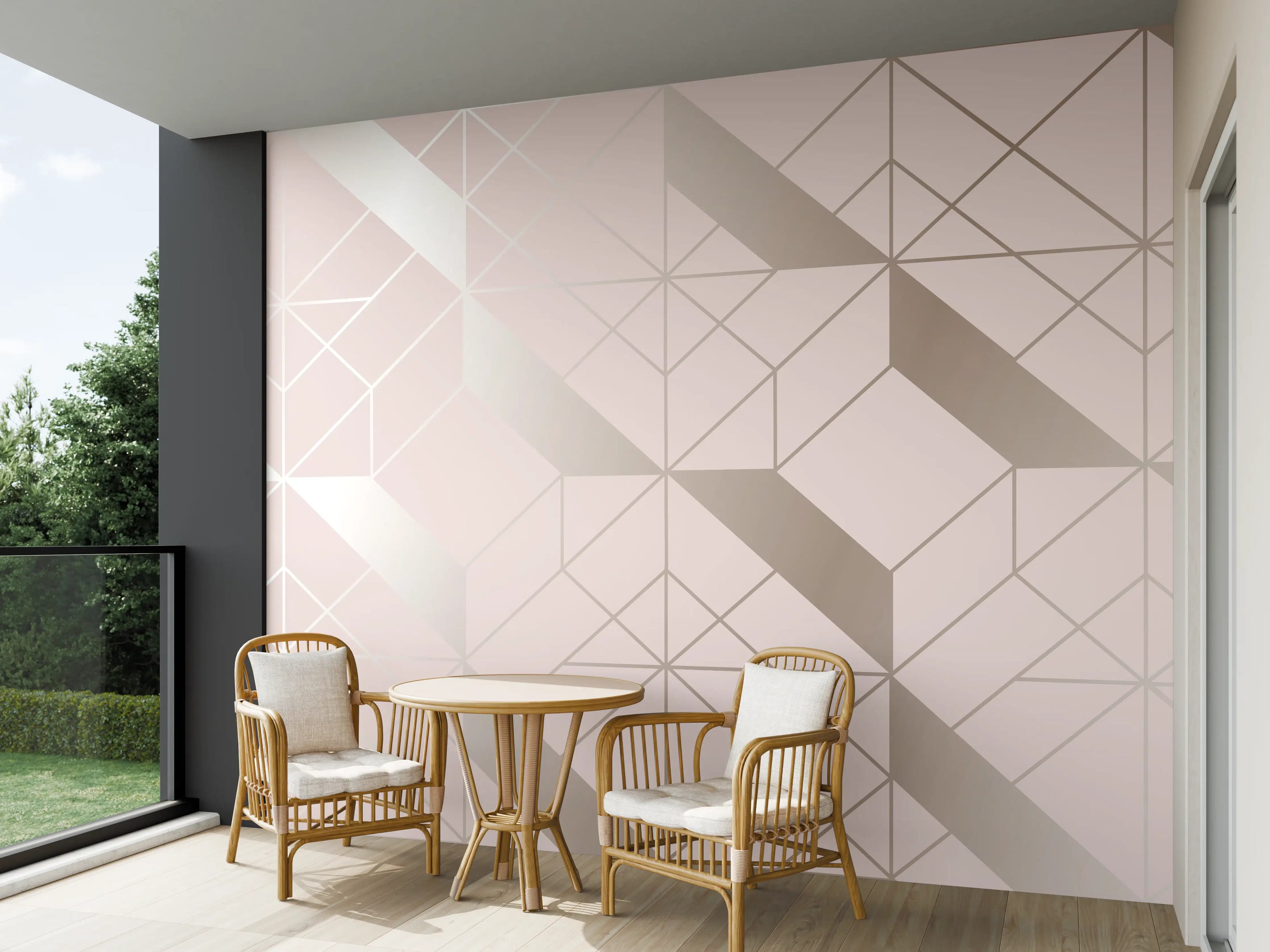 Wandverkleidung außen - Beige Geometrie-Muster Tapete