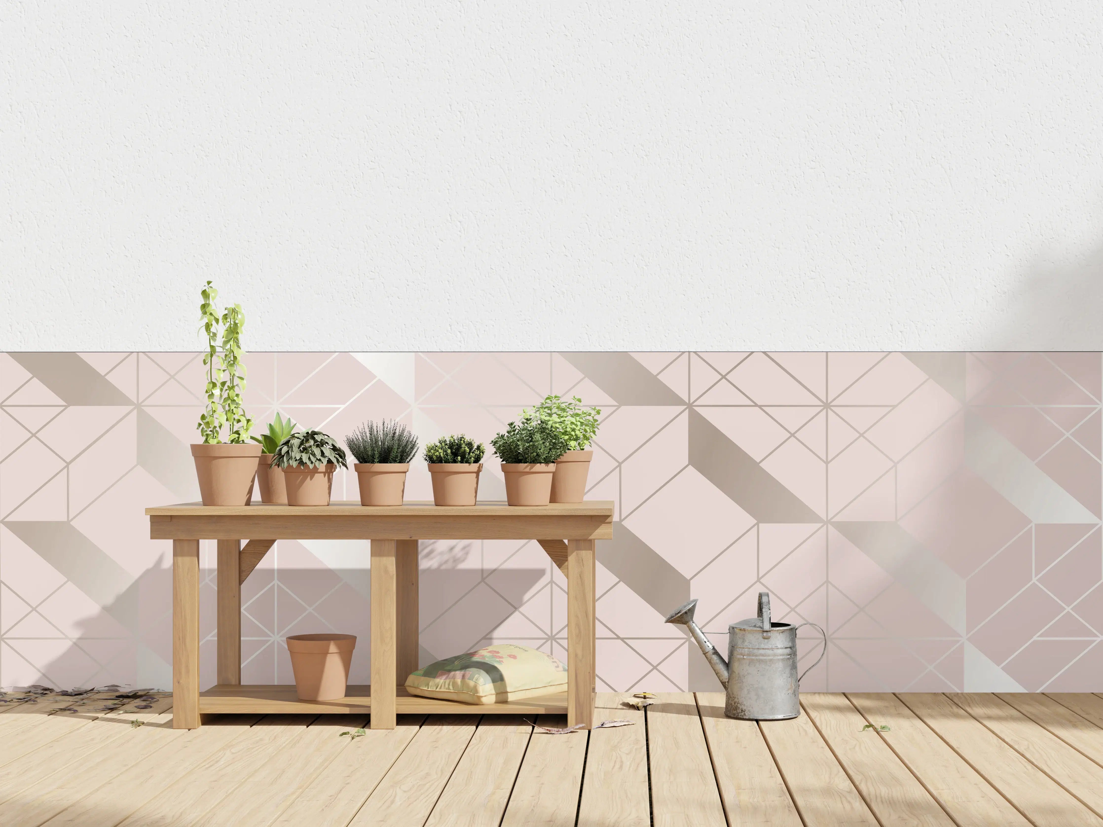 Wandverkleidung außen - Beige Geometrie-Muster Tapete