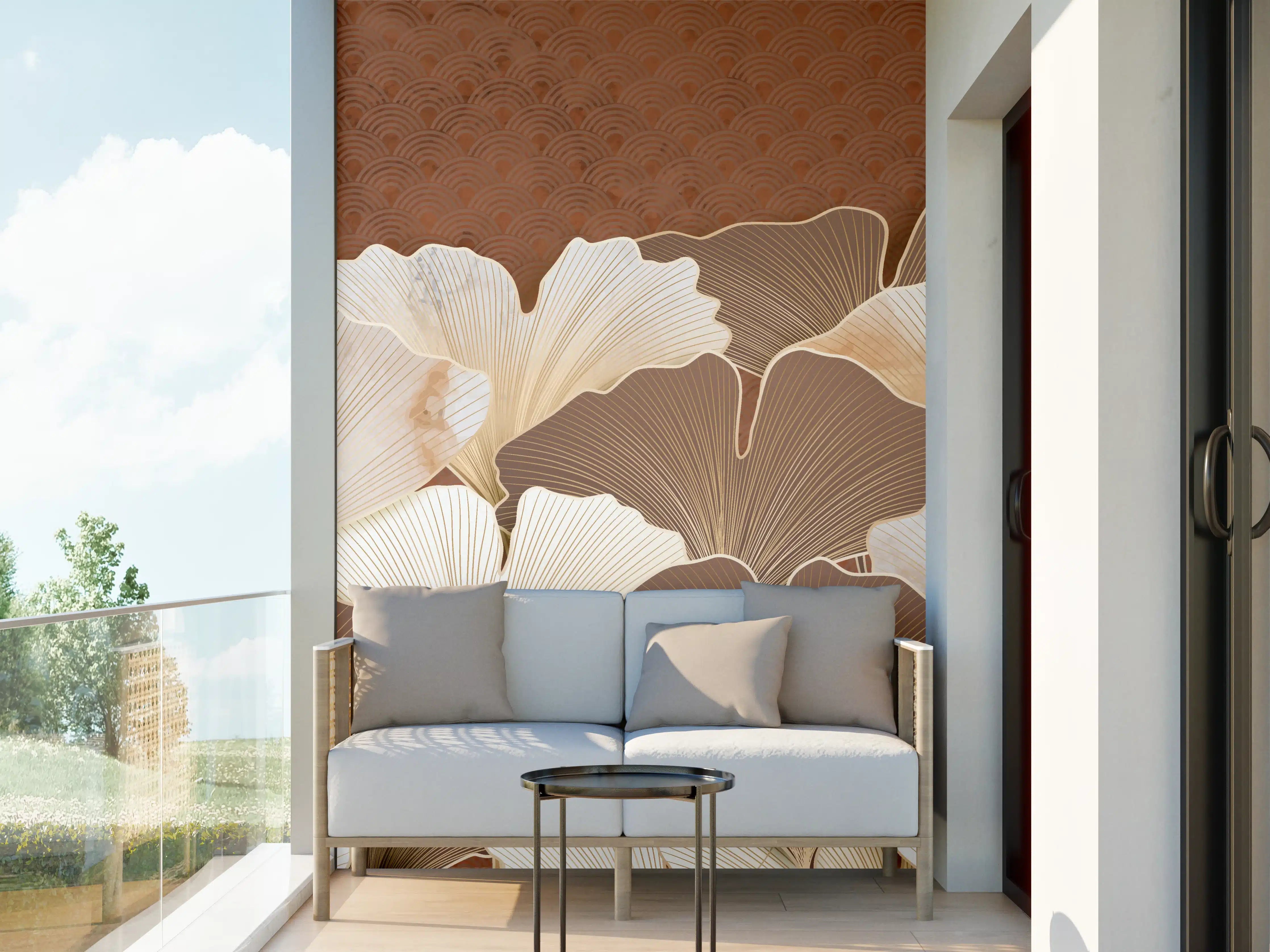 Wandverkleidung außen - Beige Ginkgo Blattmuster