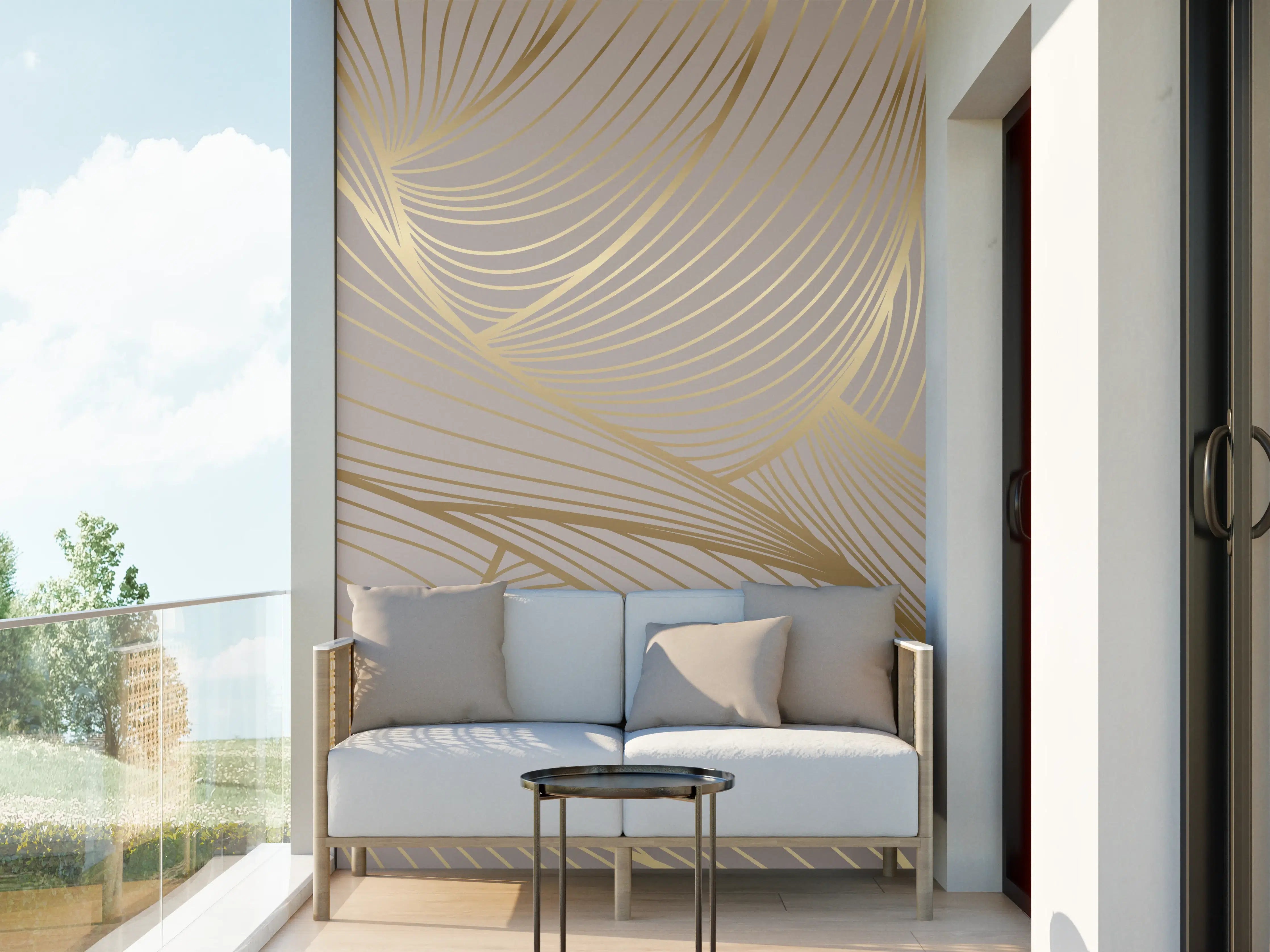 Wandverkleidung außen - Beige-Goldene Linien Muster