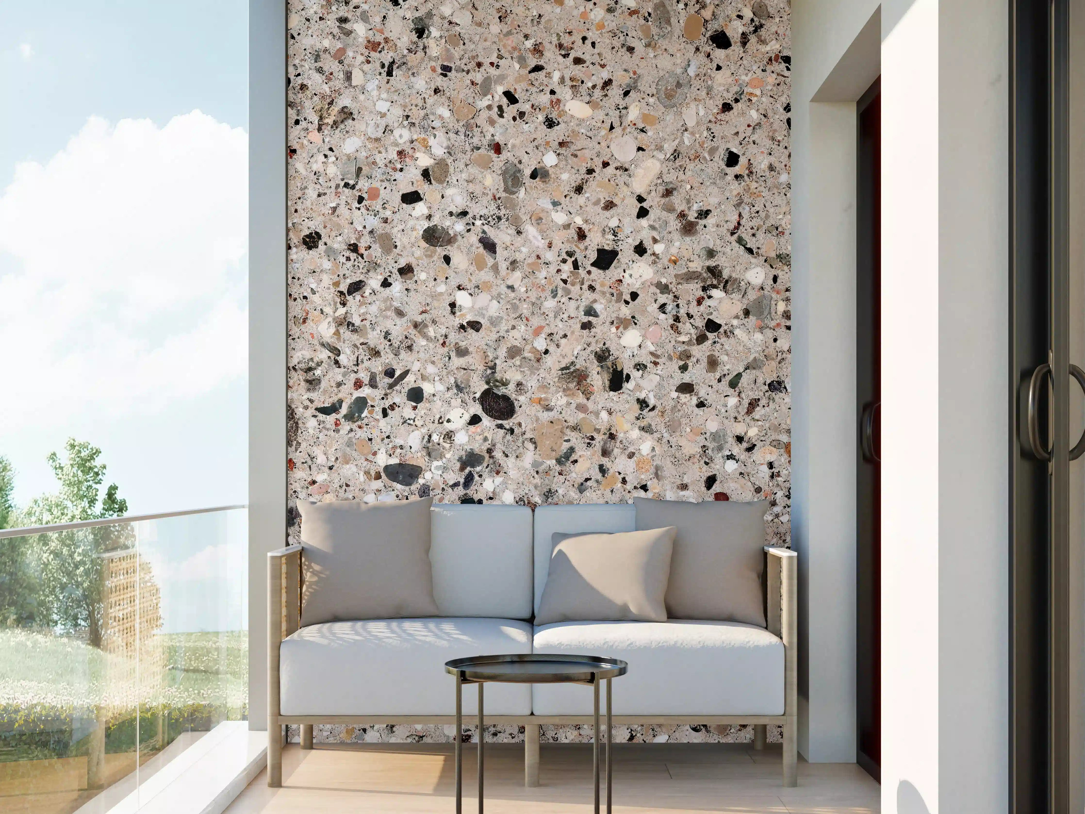 Wandverkleidung außen - Beige Granit-Optik mit schwarzem Quarzit-Effekt