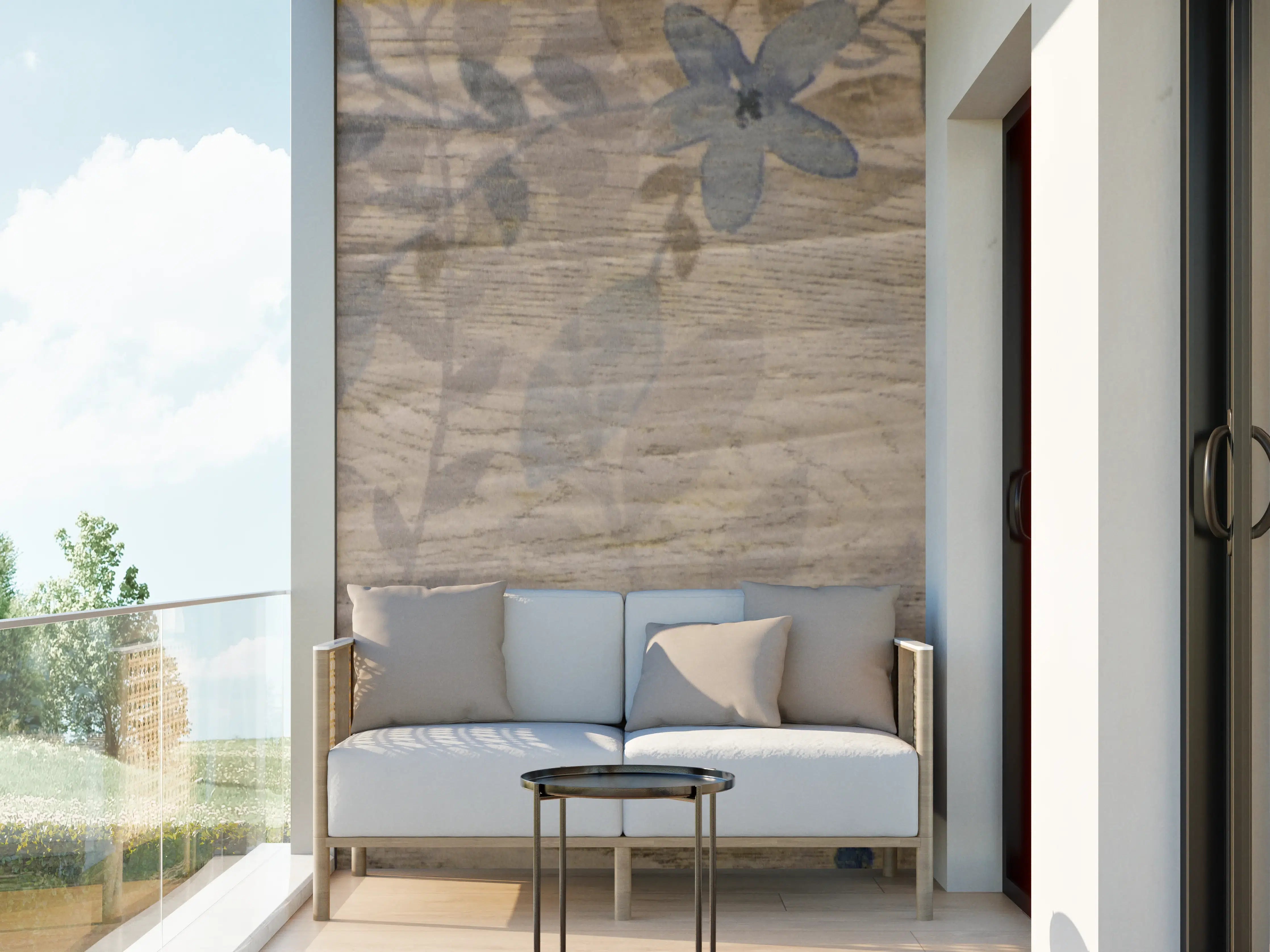 Wandverkleidung außen - Beige Holzpaneel mit floralen Mustern