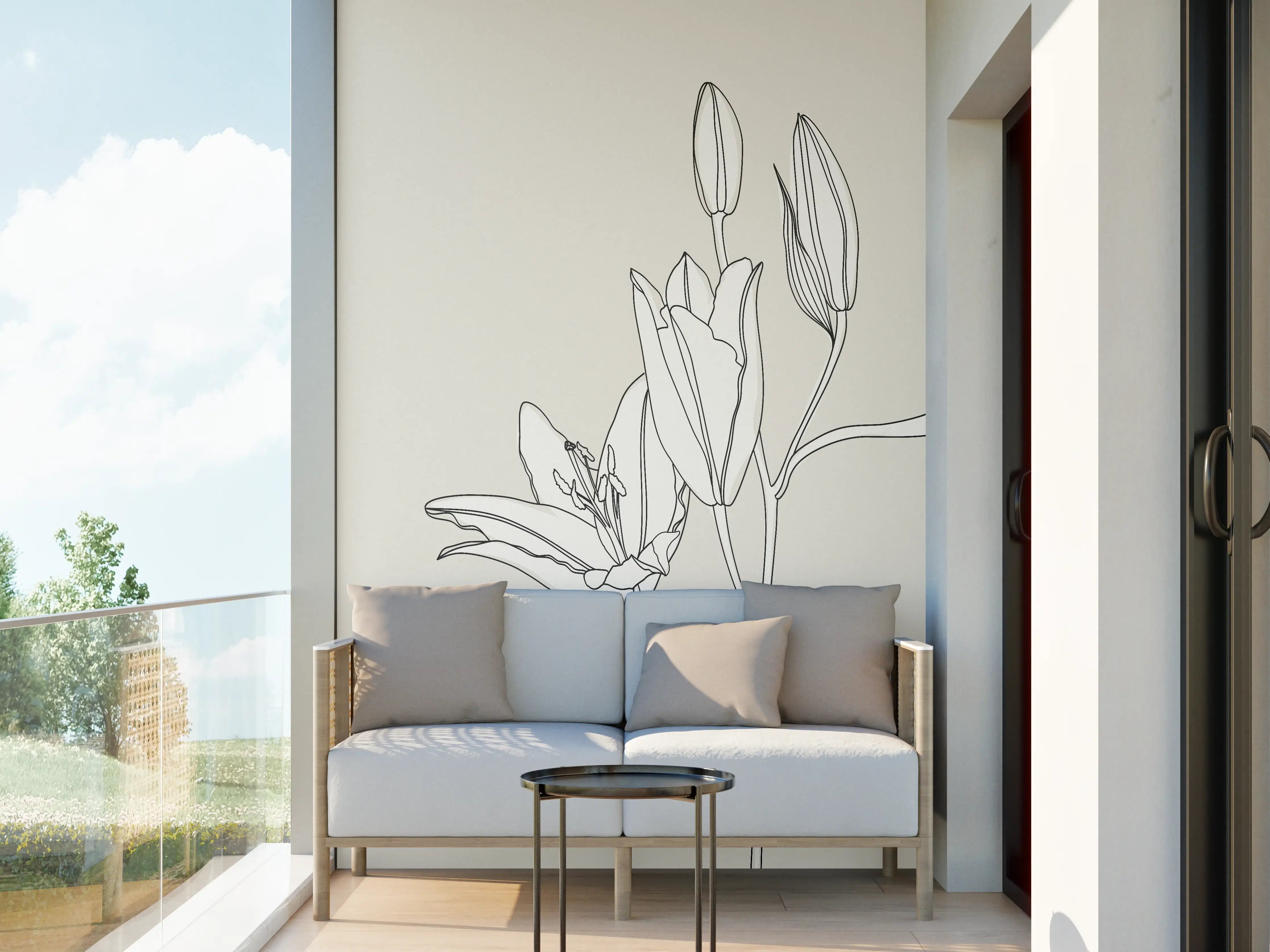 Wandverkleidung außen - Beige Lilien Linienkunst