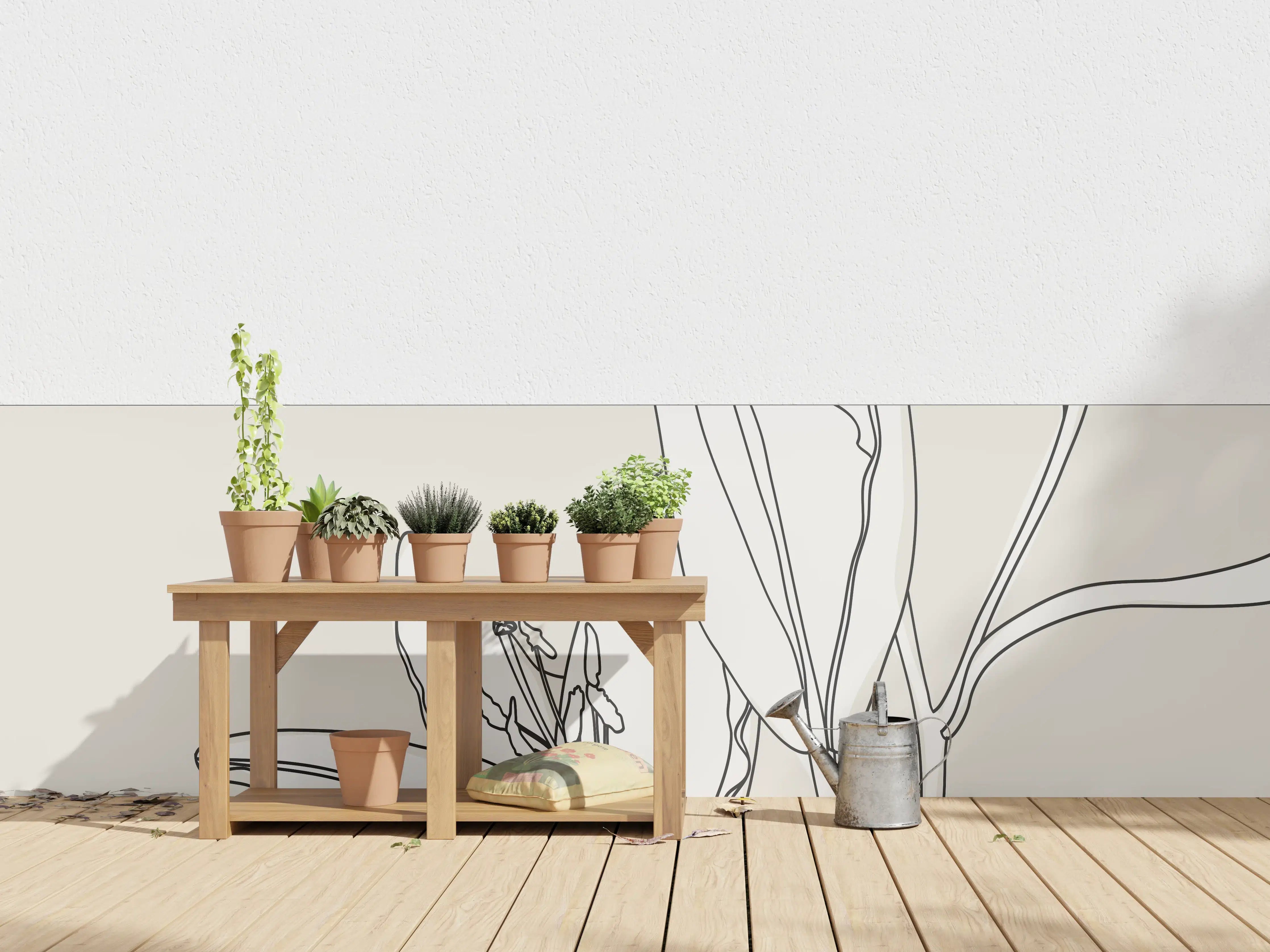 Wandverkleidung außen - Beige Lilien Linienkunst