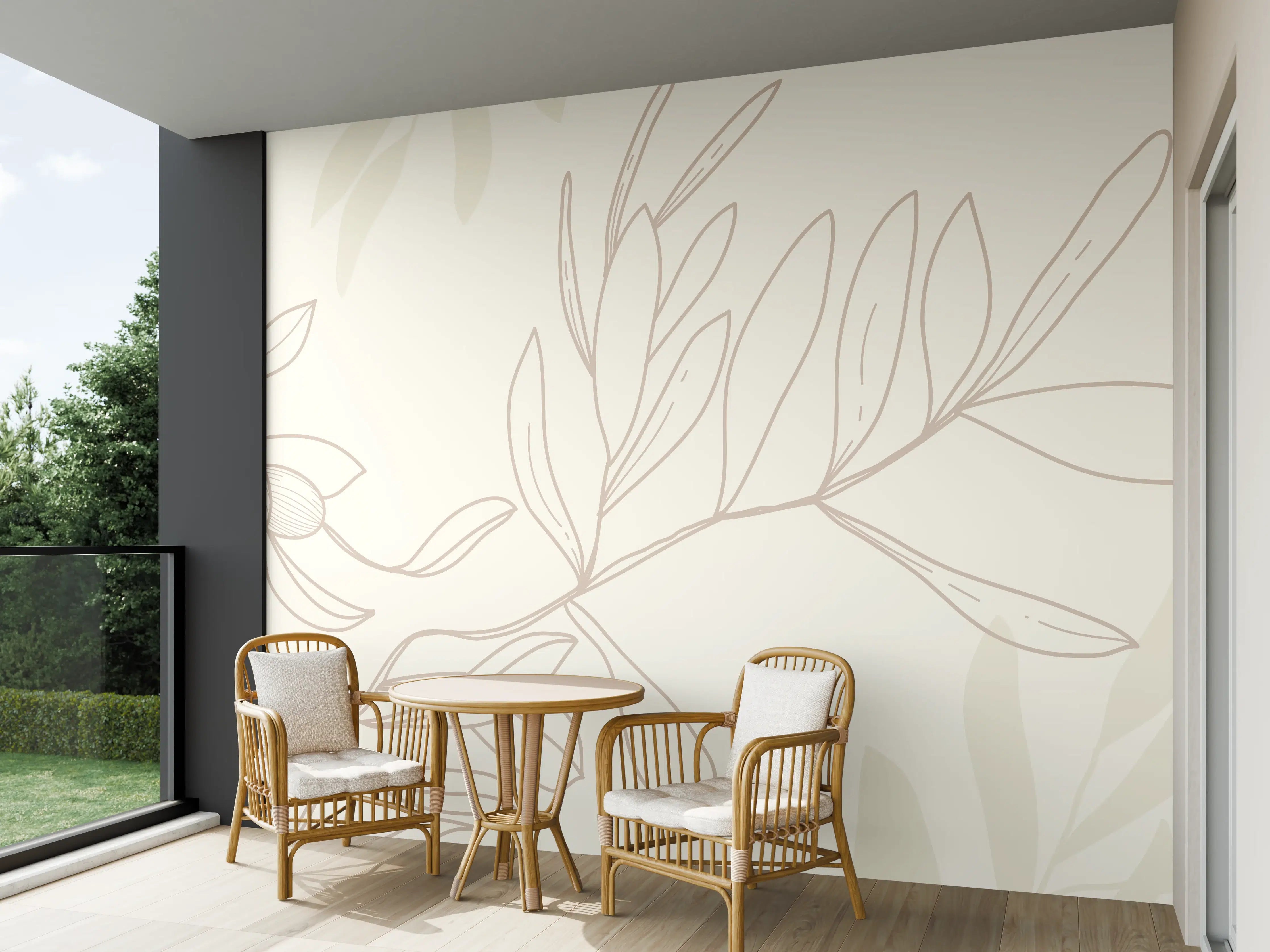 Wandverkleidung außen - Beige Pflanzenlinien Muster