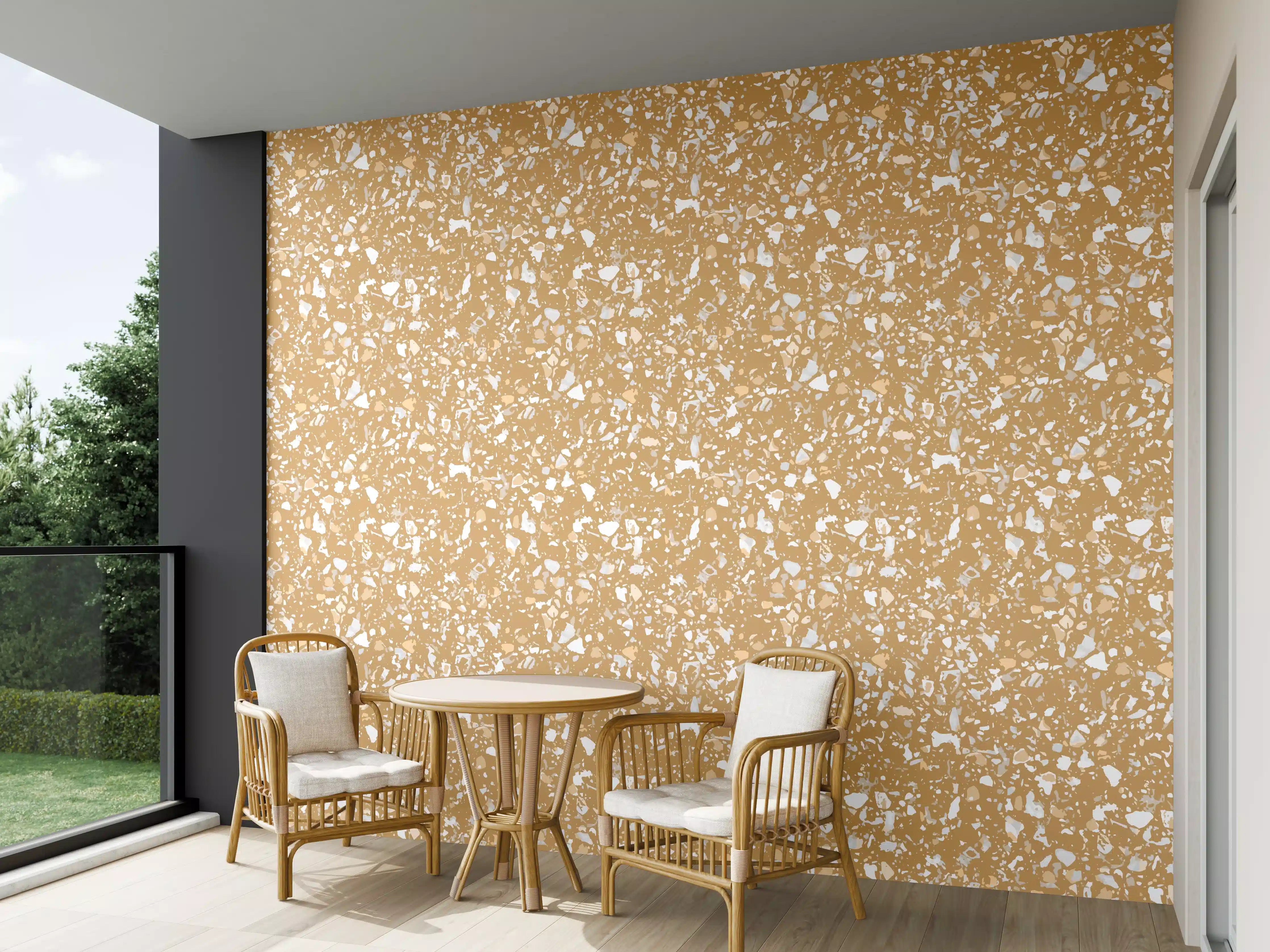 Wandverkleidung außen - Beige Terrazzoboden mit Ocker-Tönen
