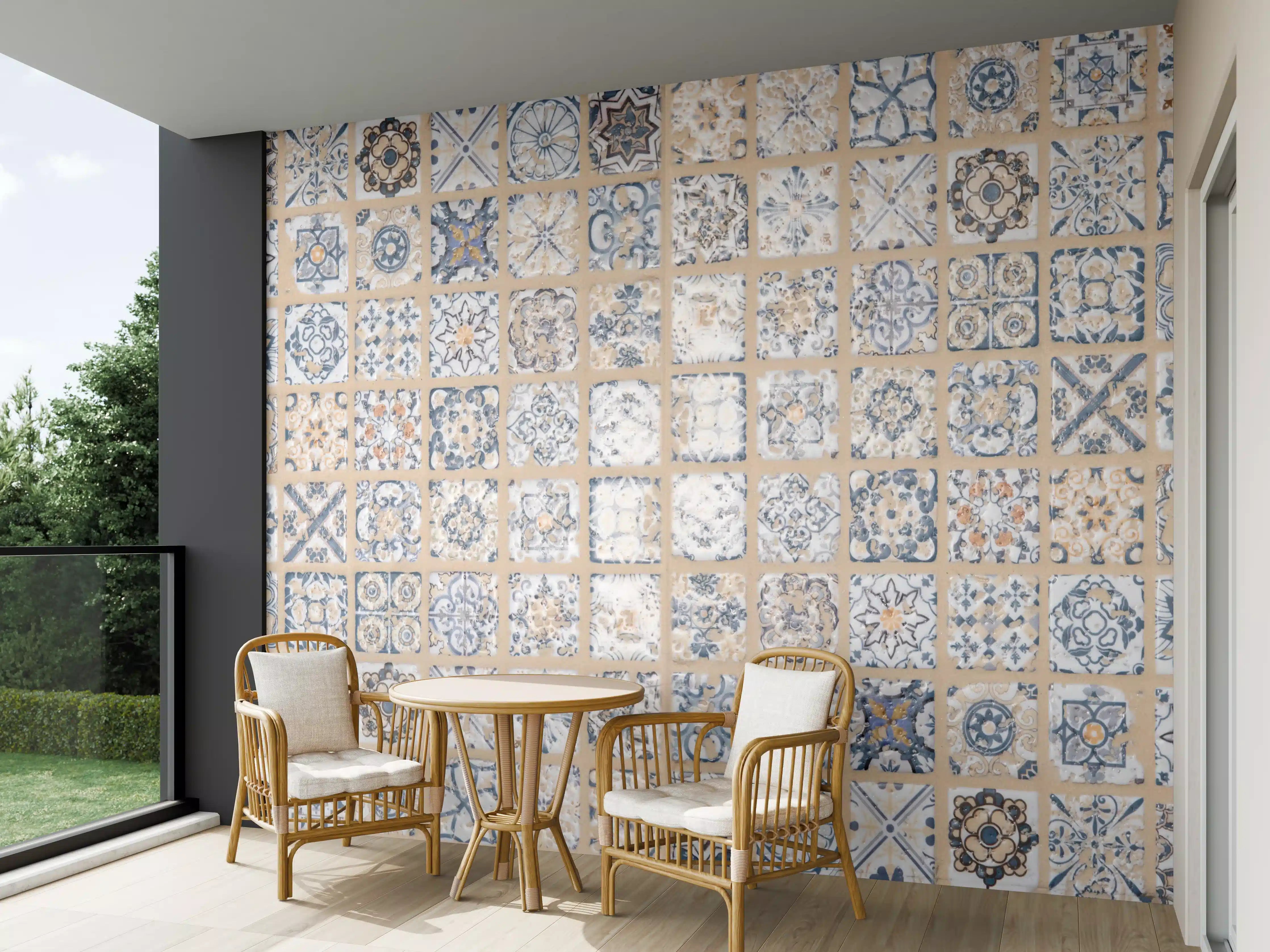 Wandverkleidung außen - Beige-blau Vintage Mosaik