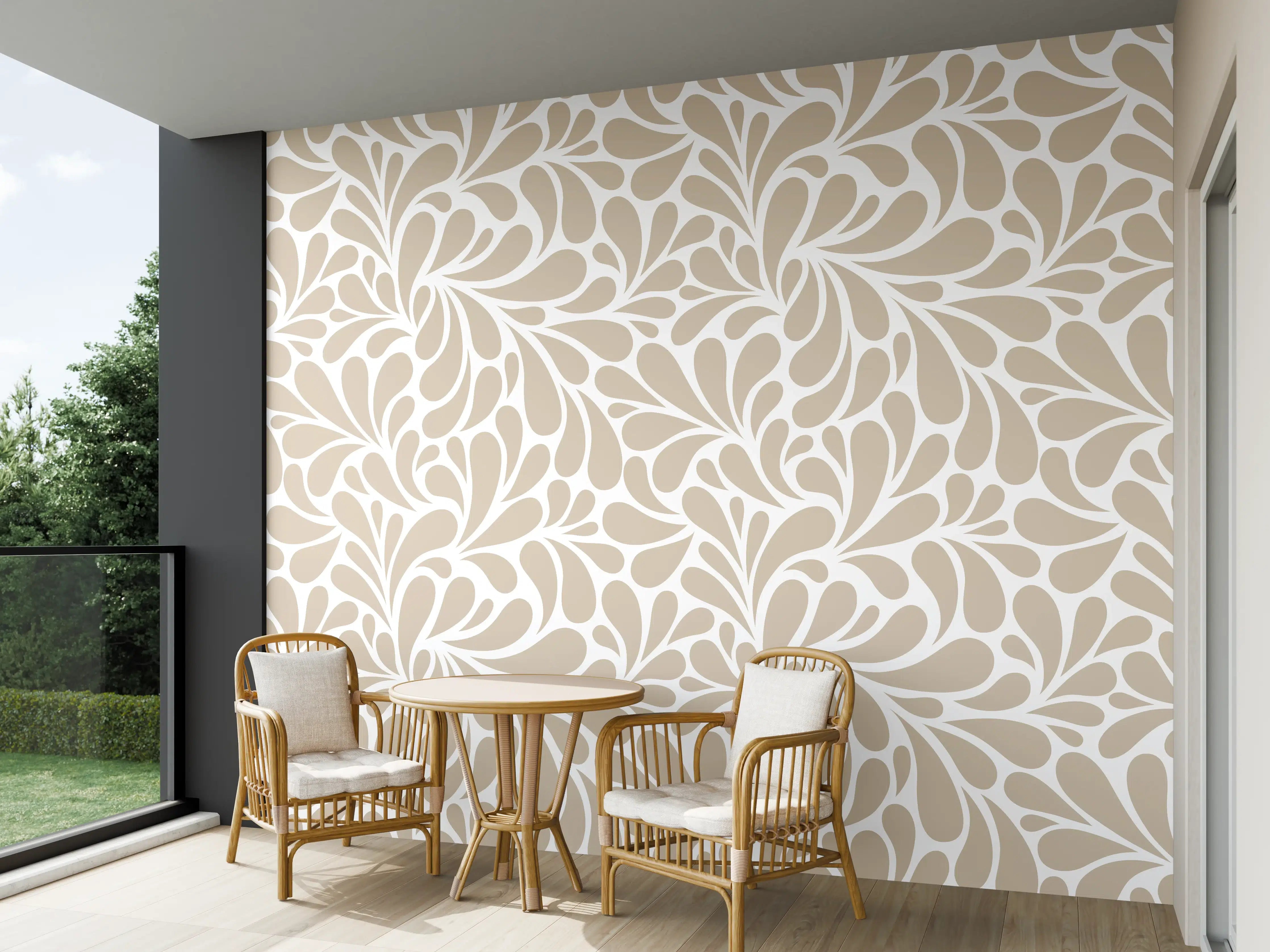 Wandverkleidung außen - Beige-weiße florale Tapete