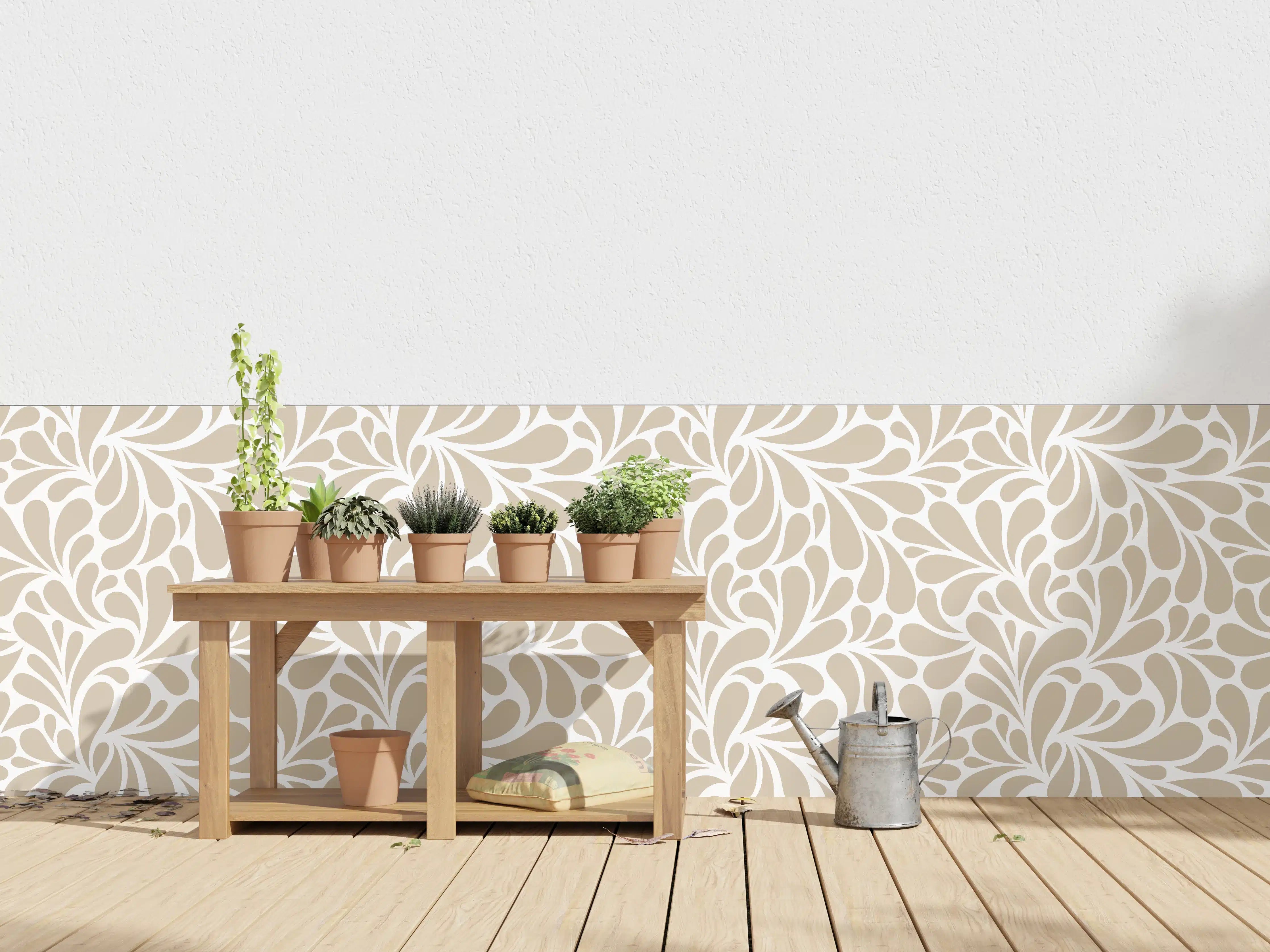 Wandverkleidung außen - Beige-weiße florale Tapete