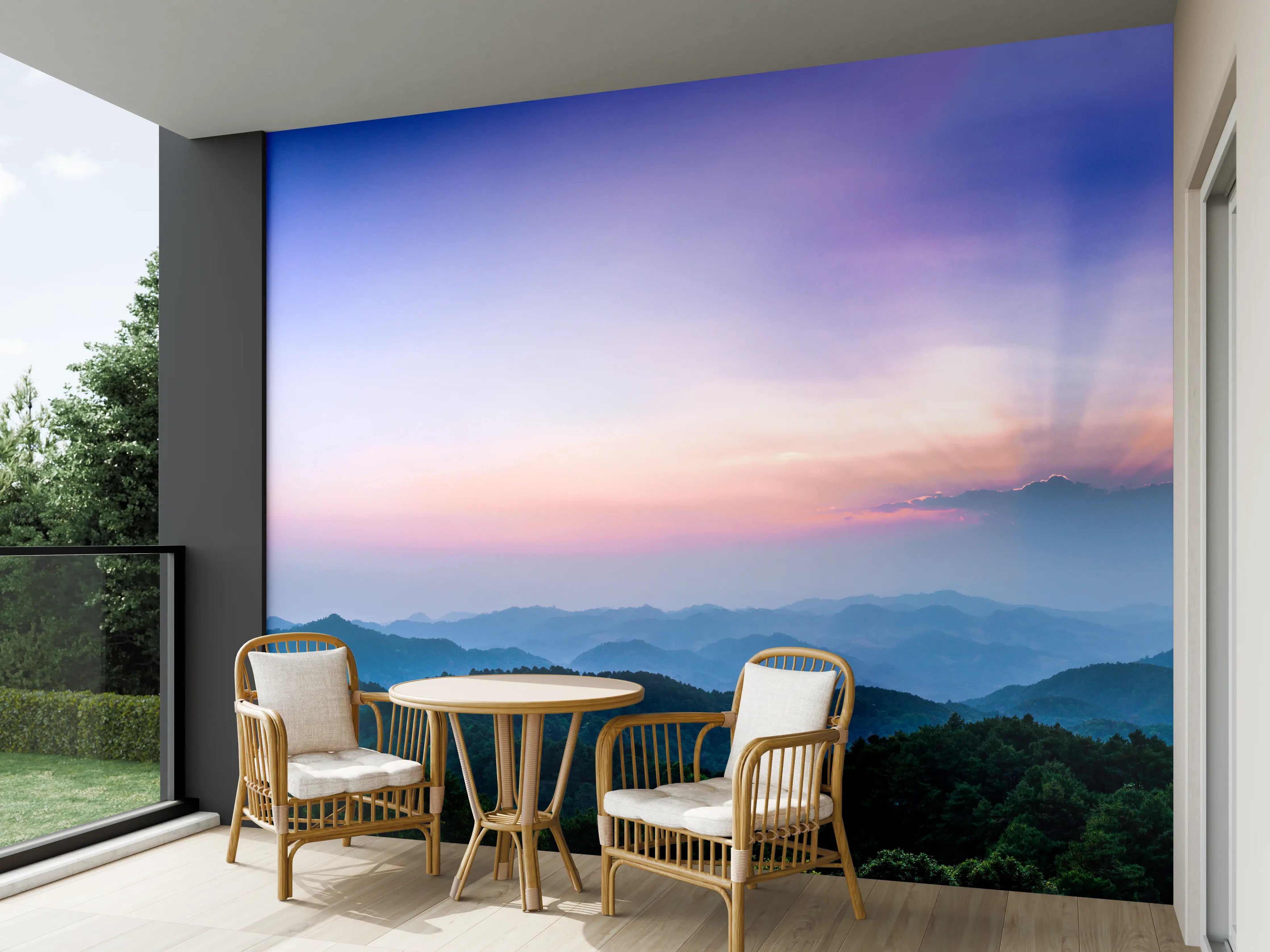 Wandverkleidung außen - Bergblick mit Sonnenstrahl