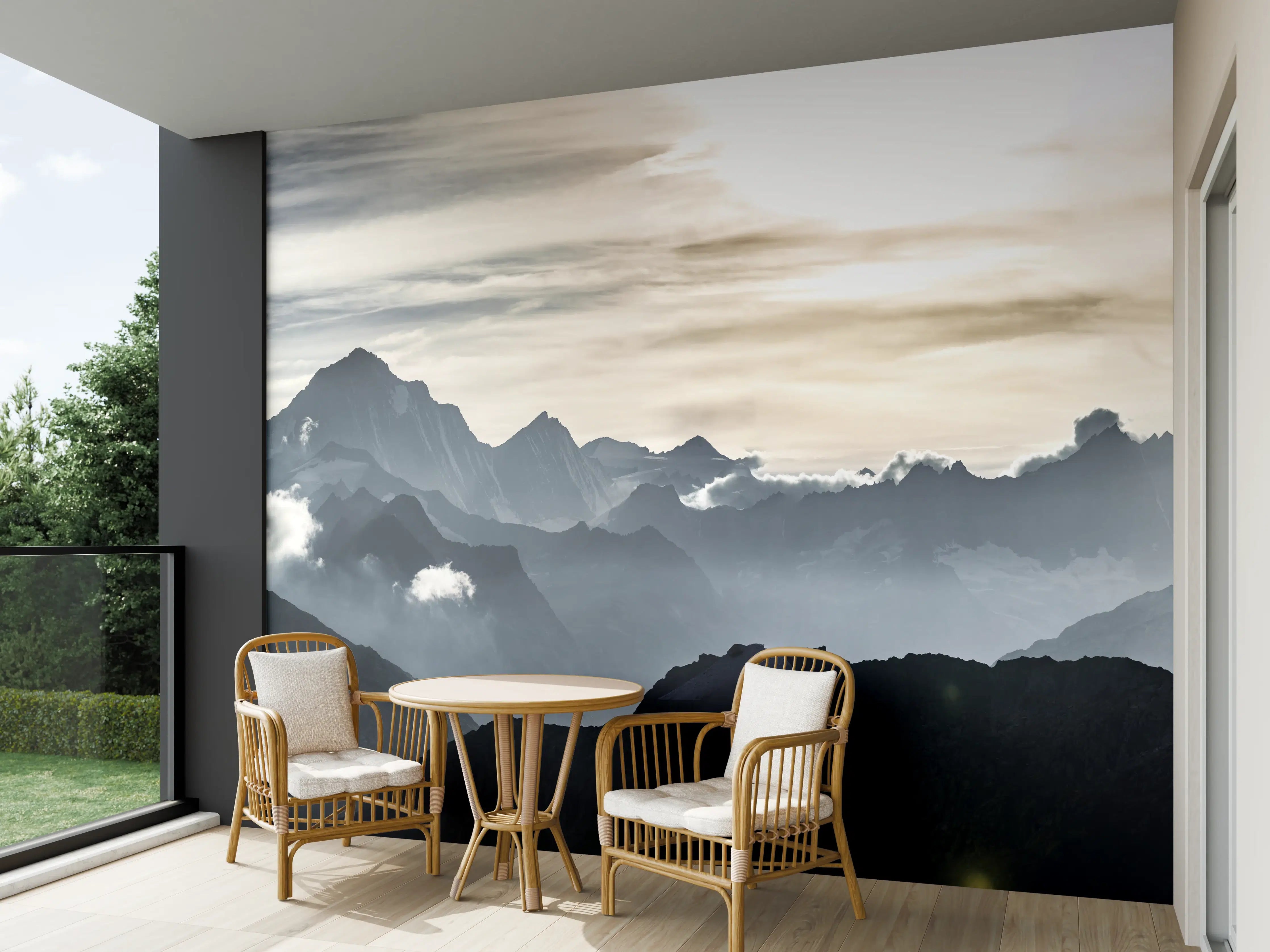 Wandverkleidung außen - Bergsilhouette bei Sonnenuntergang