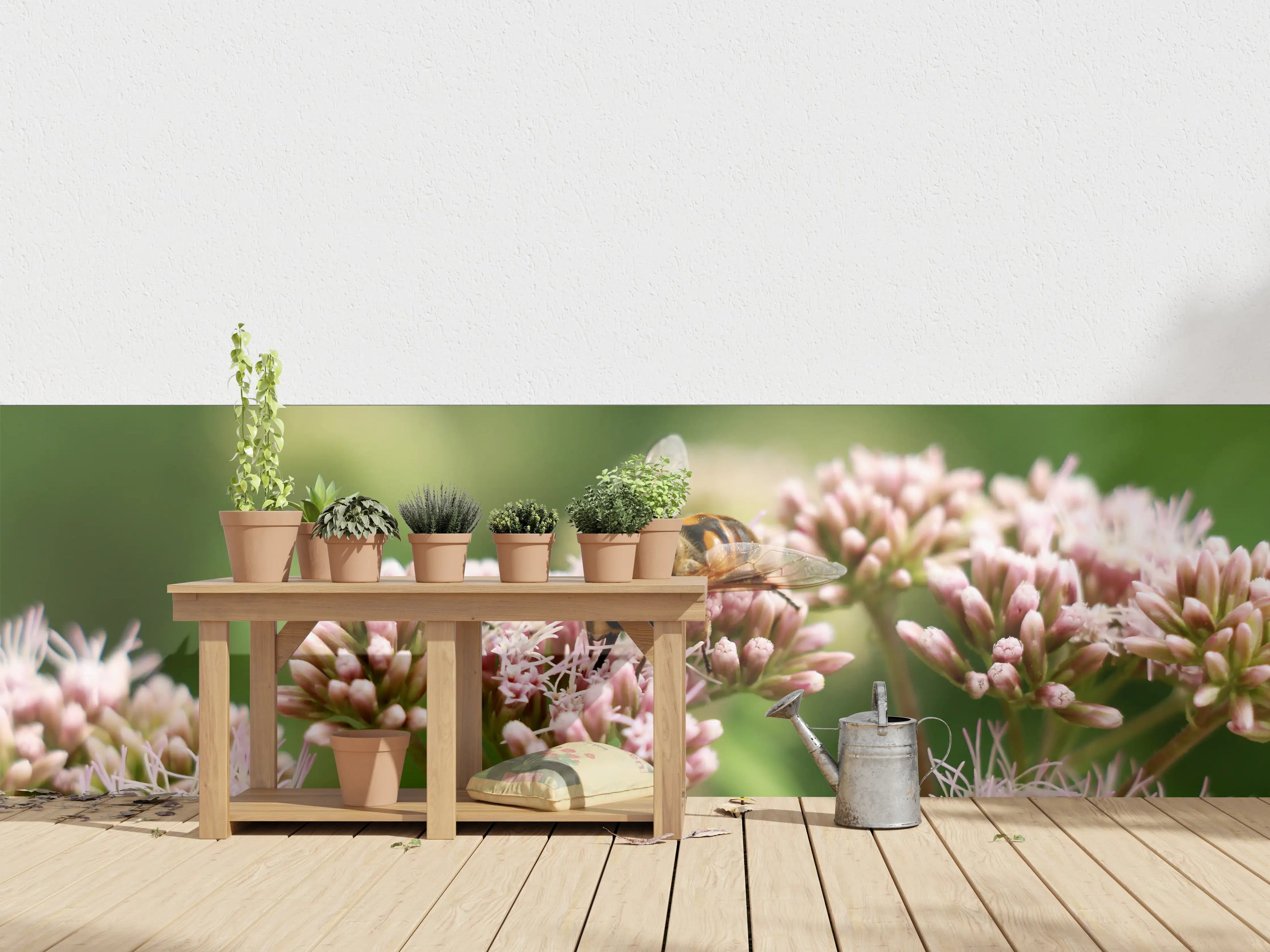 Wandverkleidung außen - Biene auf Rosa Blüten Makro