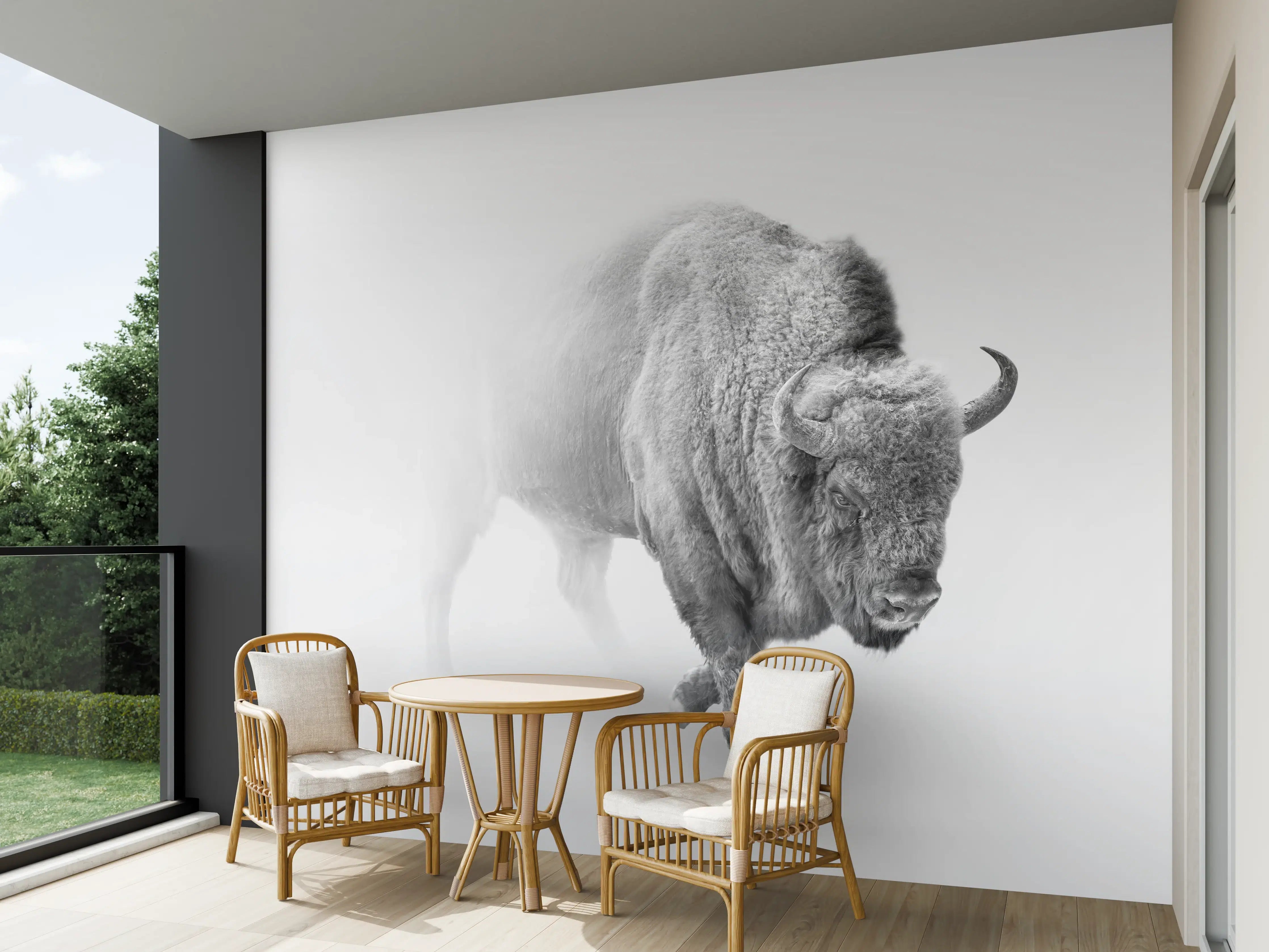 Wandverkleidung außen - Bison Graustufenbild