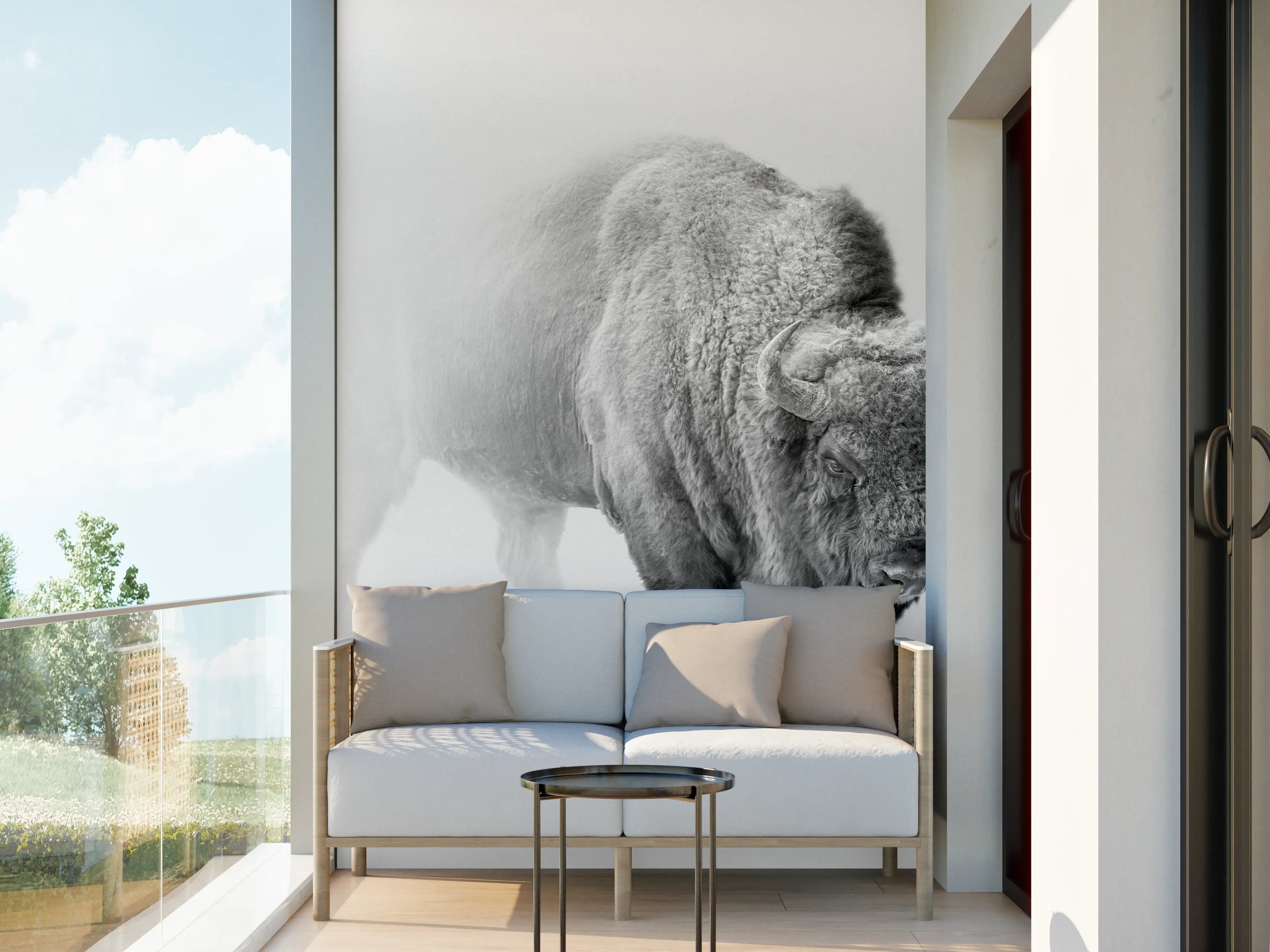 Wandverkleidung außen - Bison Graustufenbild