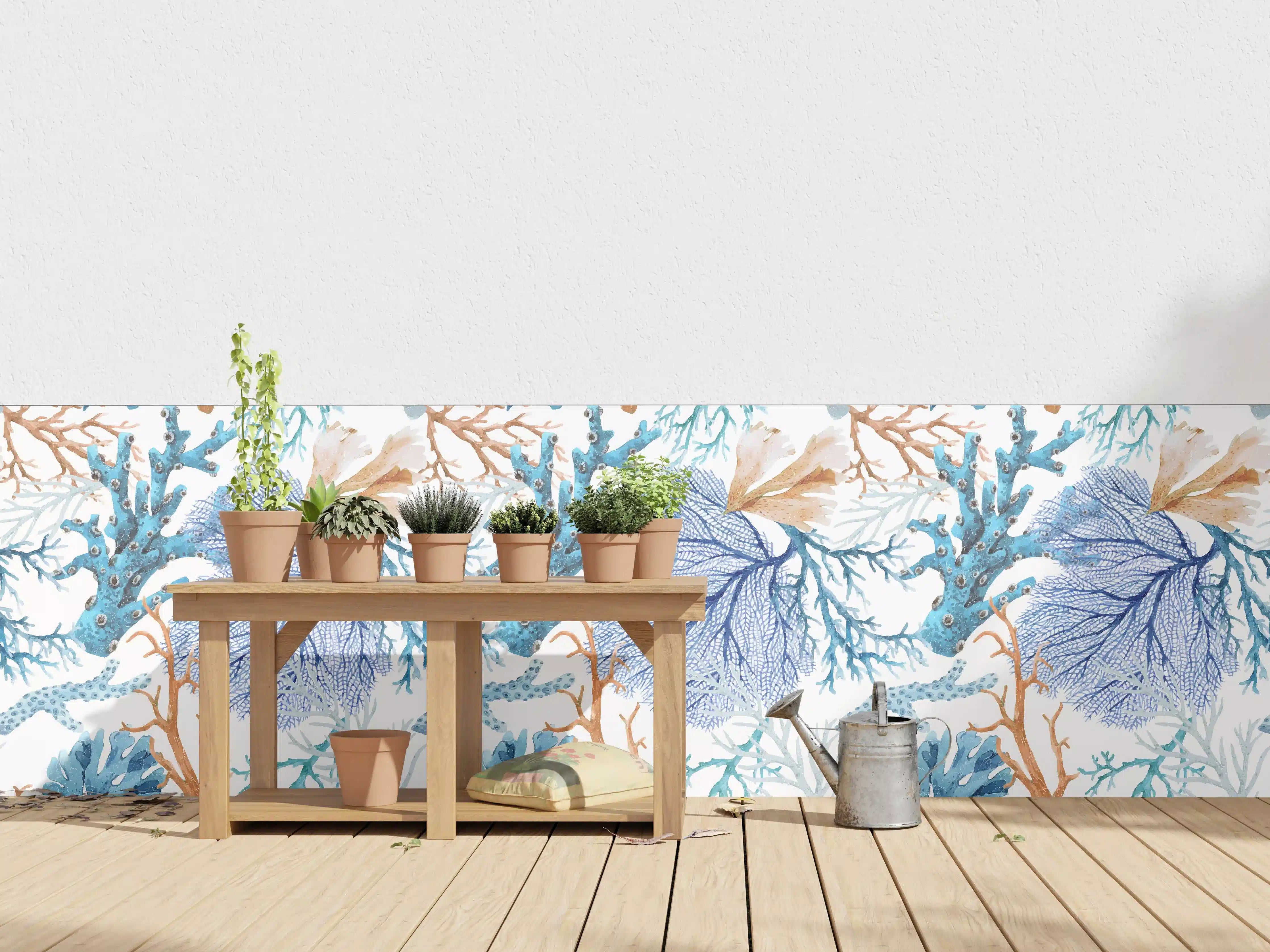 Wandverkleidung außen - Blau-Beige Korallenmuster