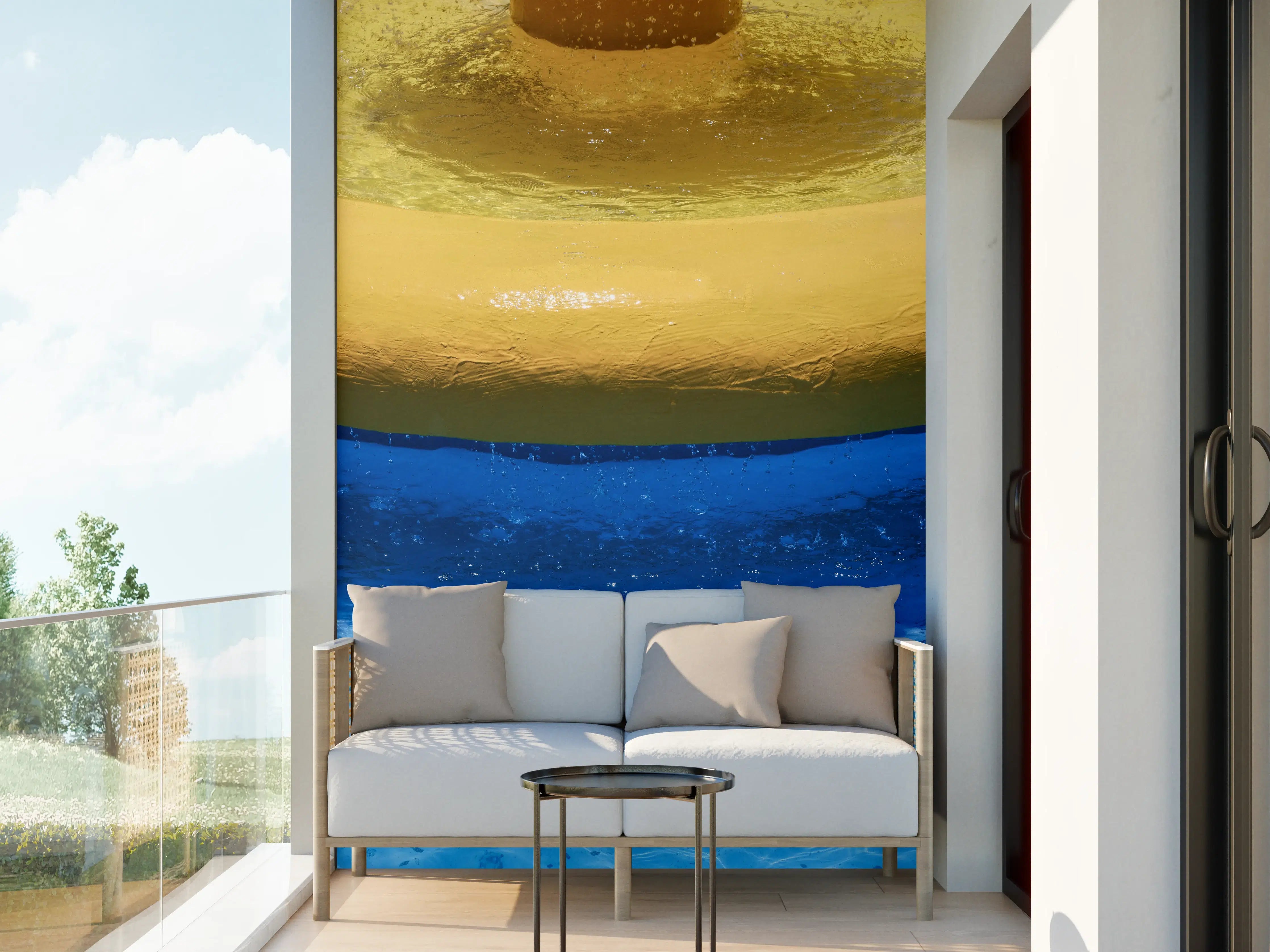 Wandverkleidung außen - Blau-Gelbes Pool-Design