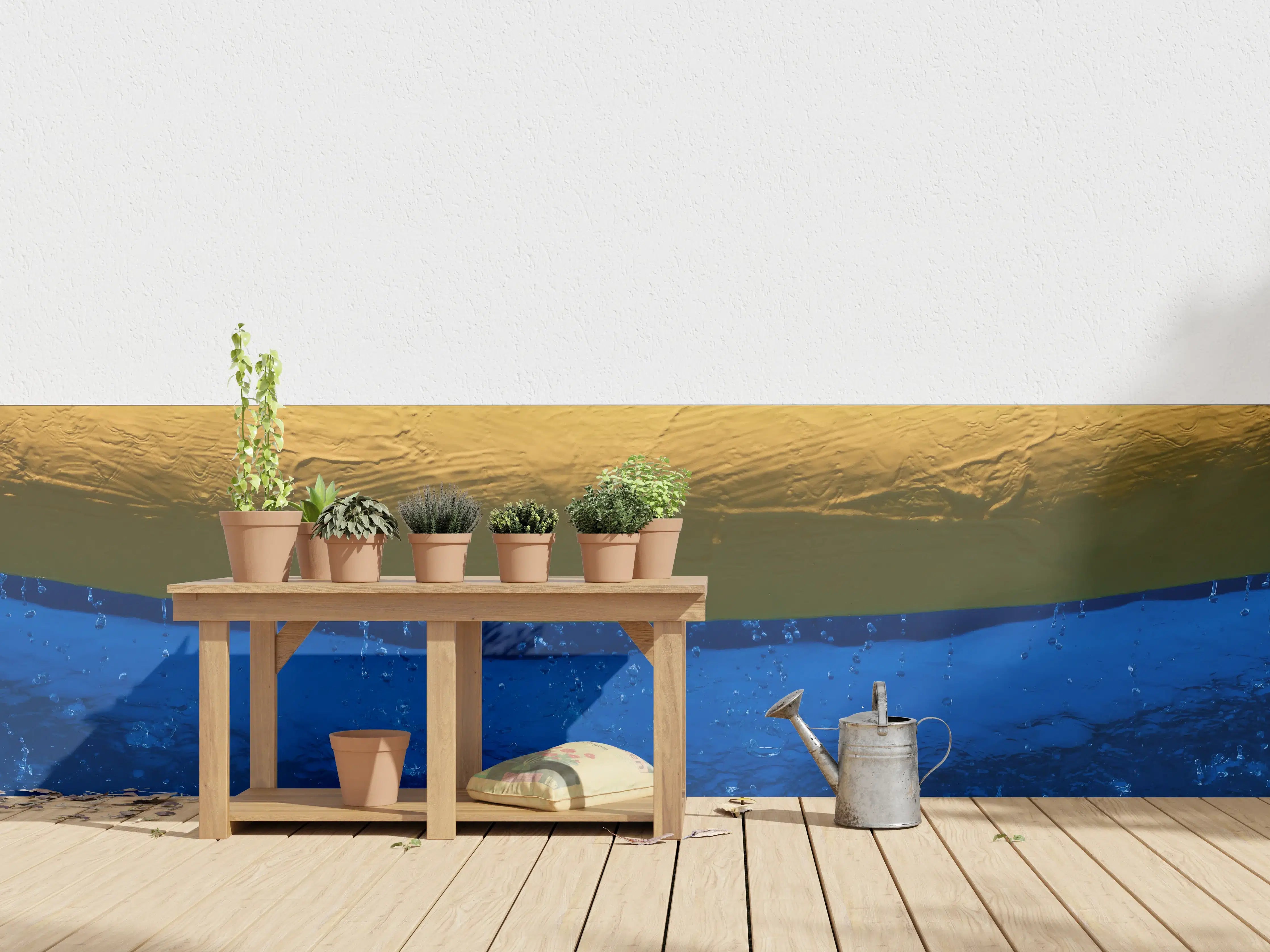 Wandverkleidung außen - Blau-Gelbes Pool-Design