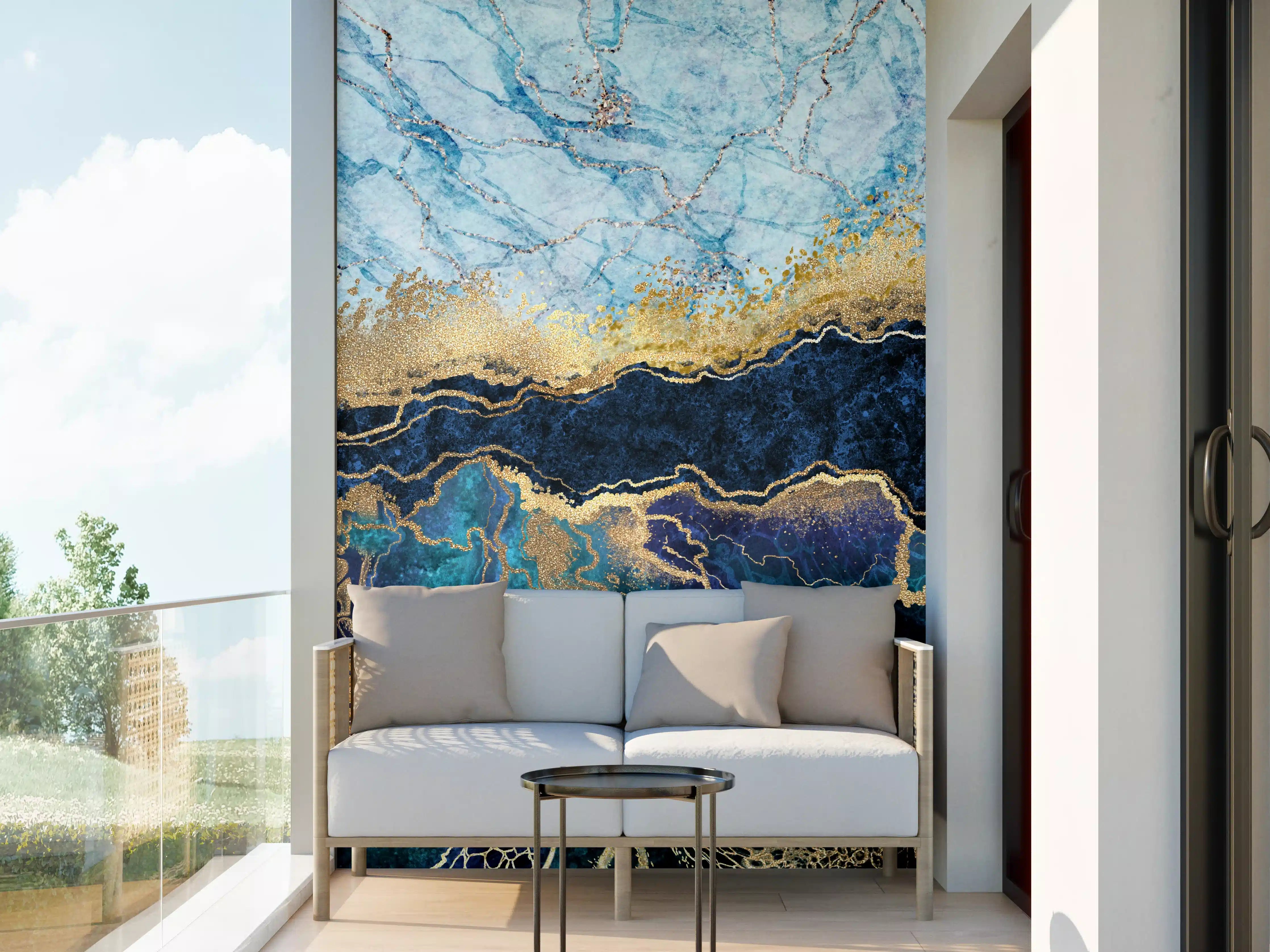 Wandverkleidung außen - Blau-Gold-Marmor-Design