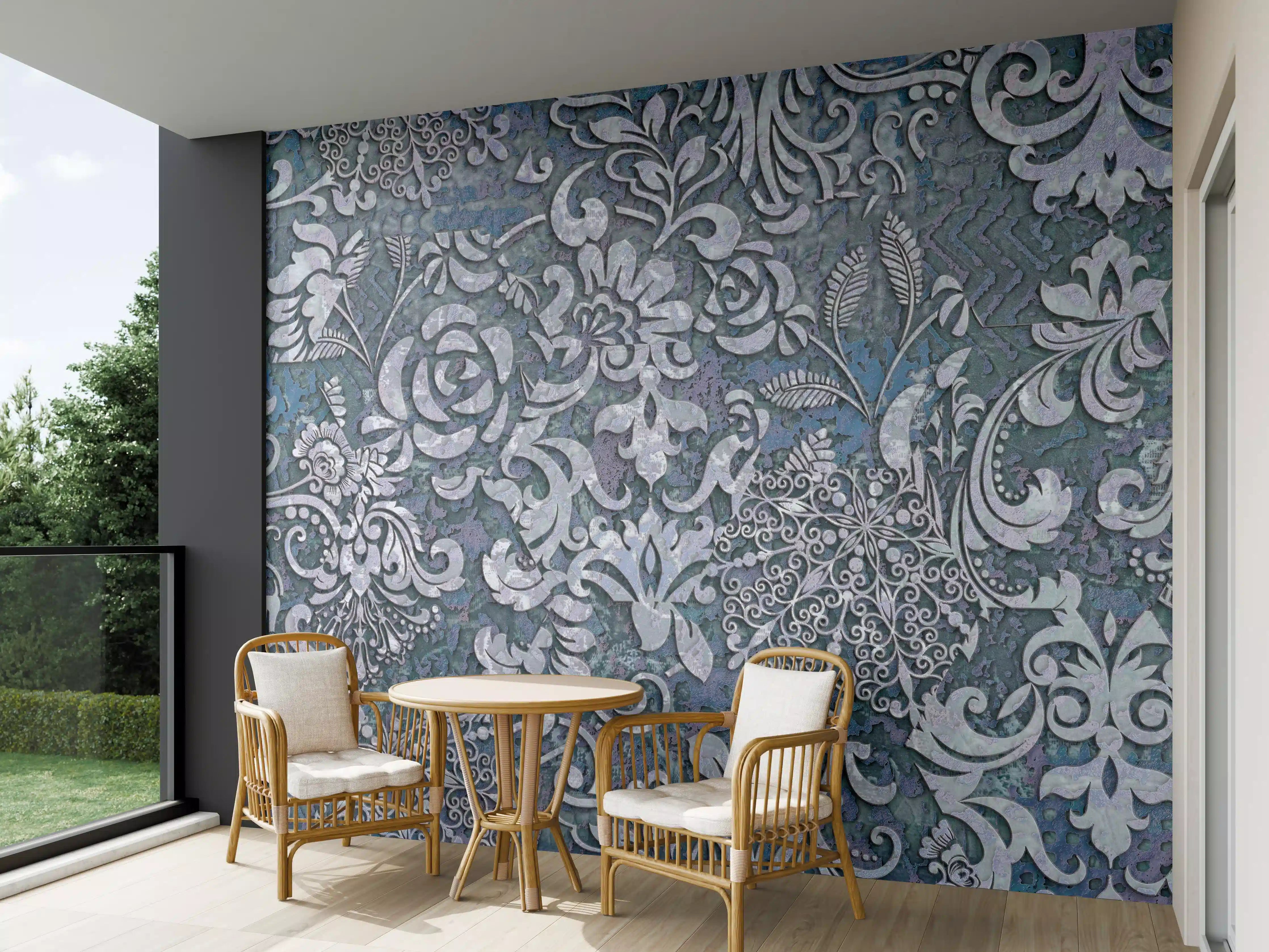 Wandverkleidung außen - Blau-Grau Vintage Kunst