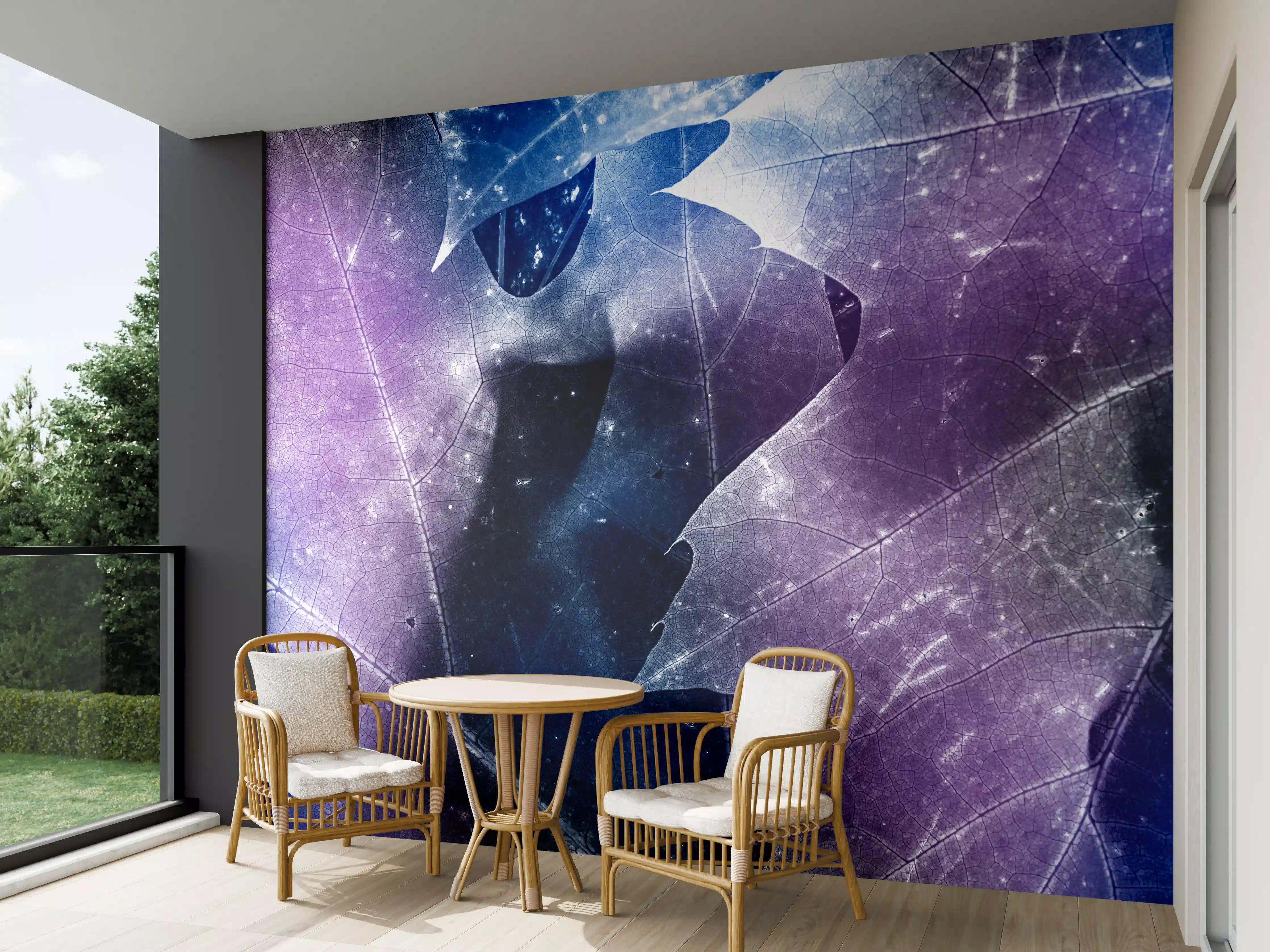 Wandverkleidung außen - Blau-Lila Blättertextur