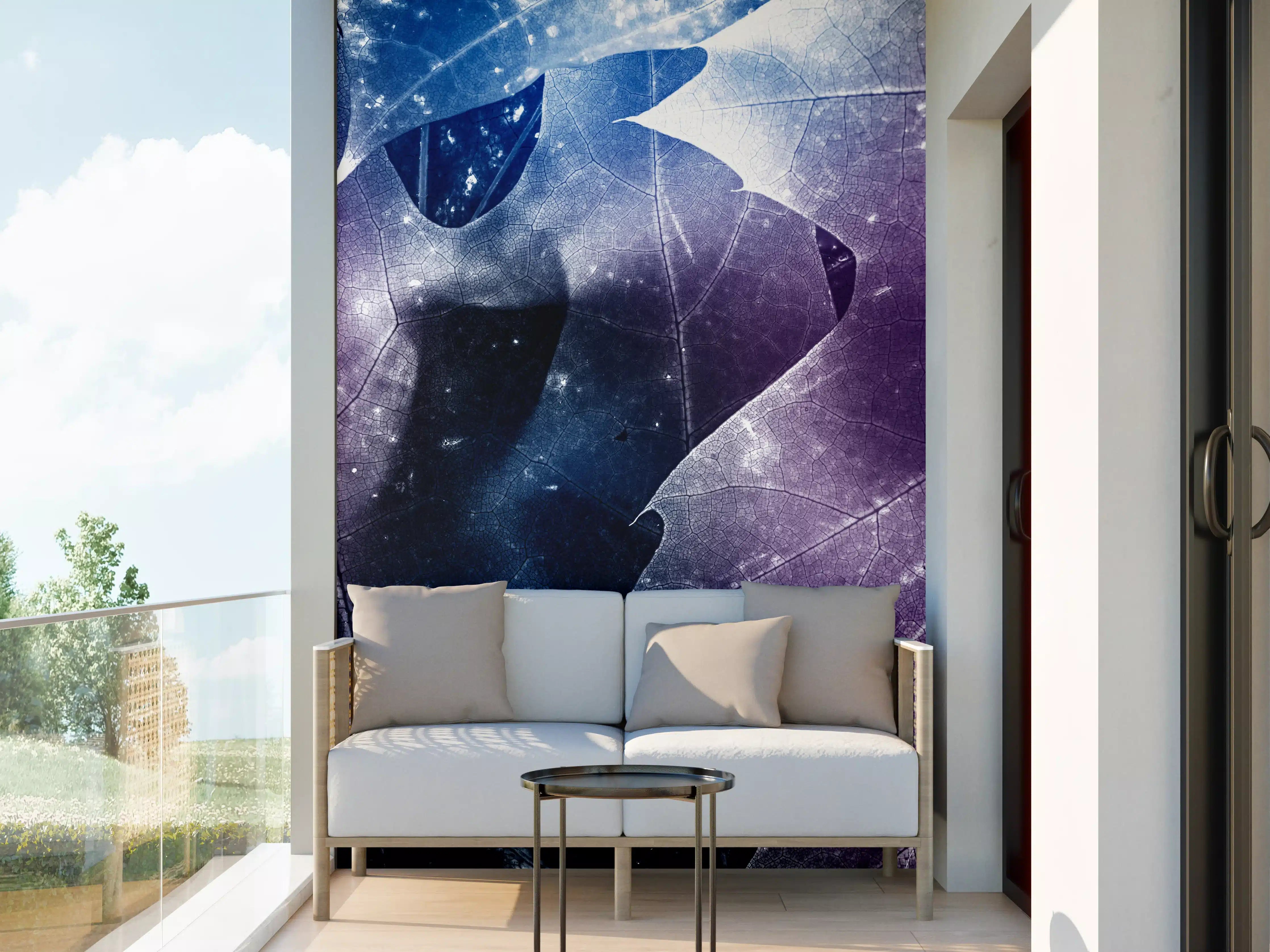 Wandverkleidung außen - Blau-Lila Blättertextur