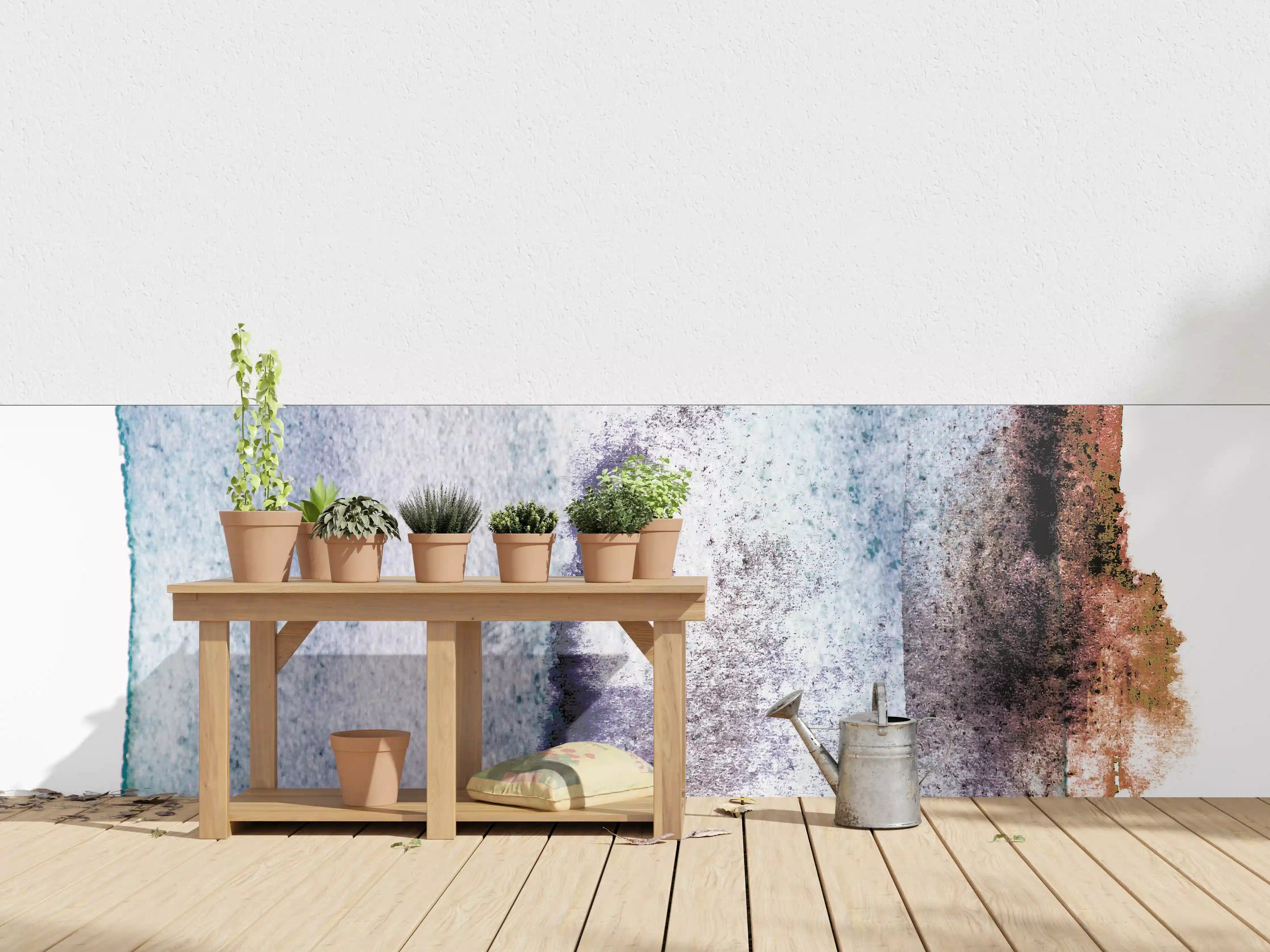 Wandverkleidung außen - Blau-Weiß Aquarell Kunst