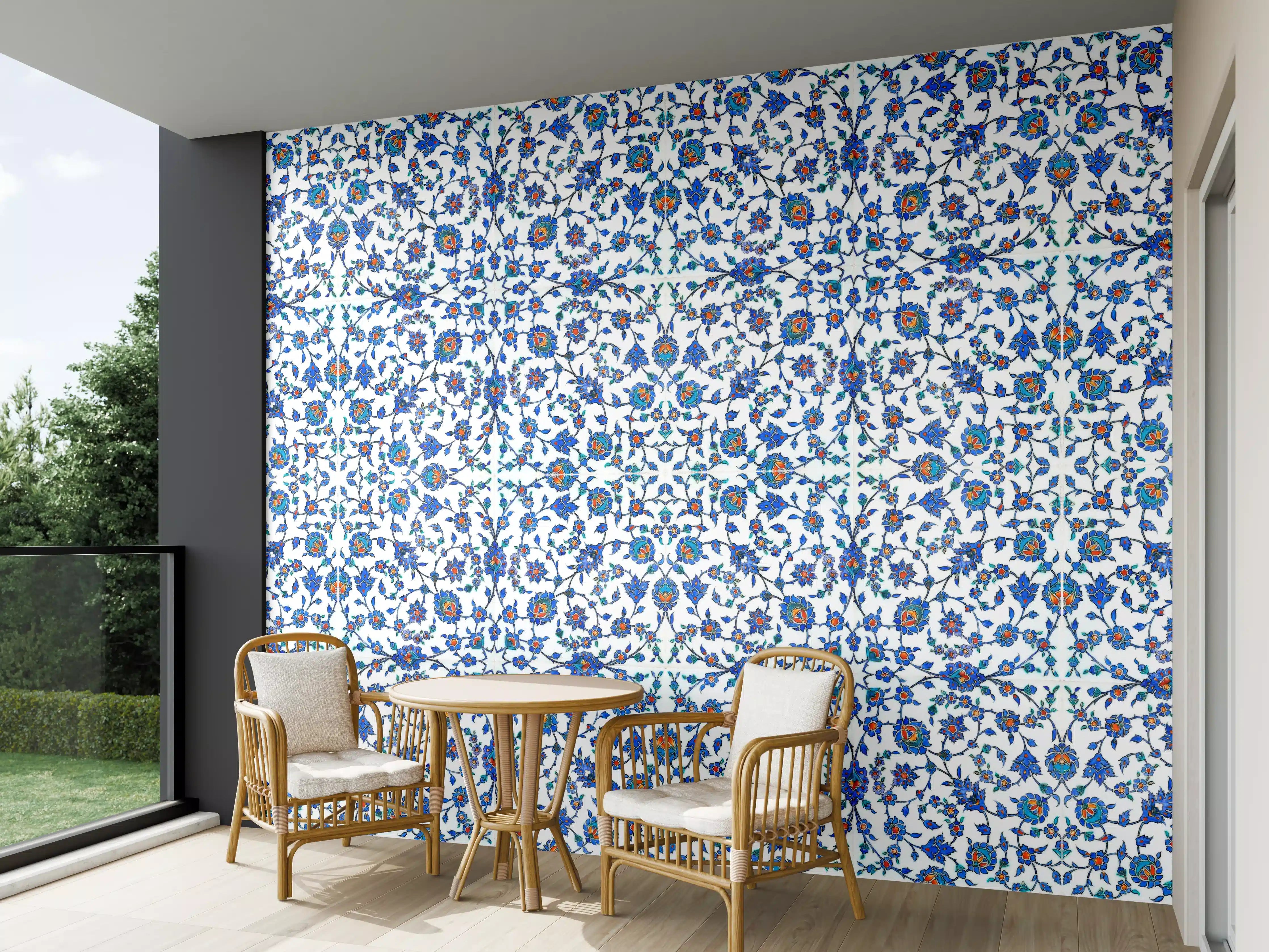Wandverkleidung außen - Blau-Weißes Musterdesign
