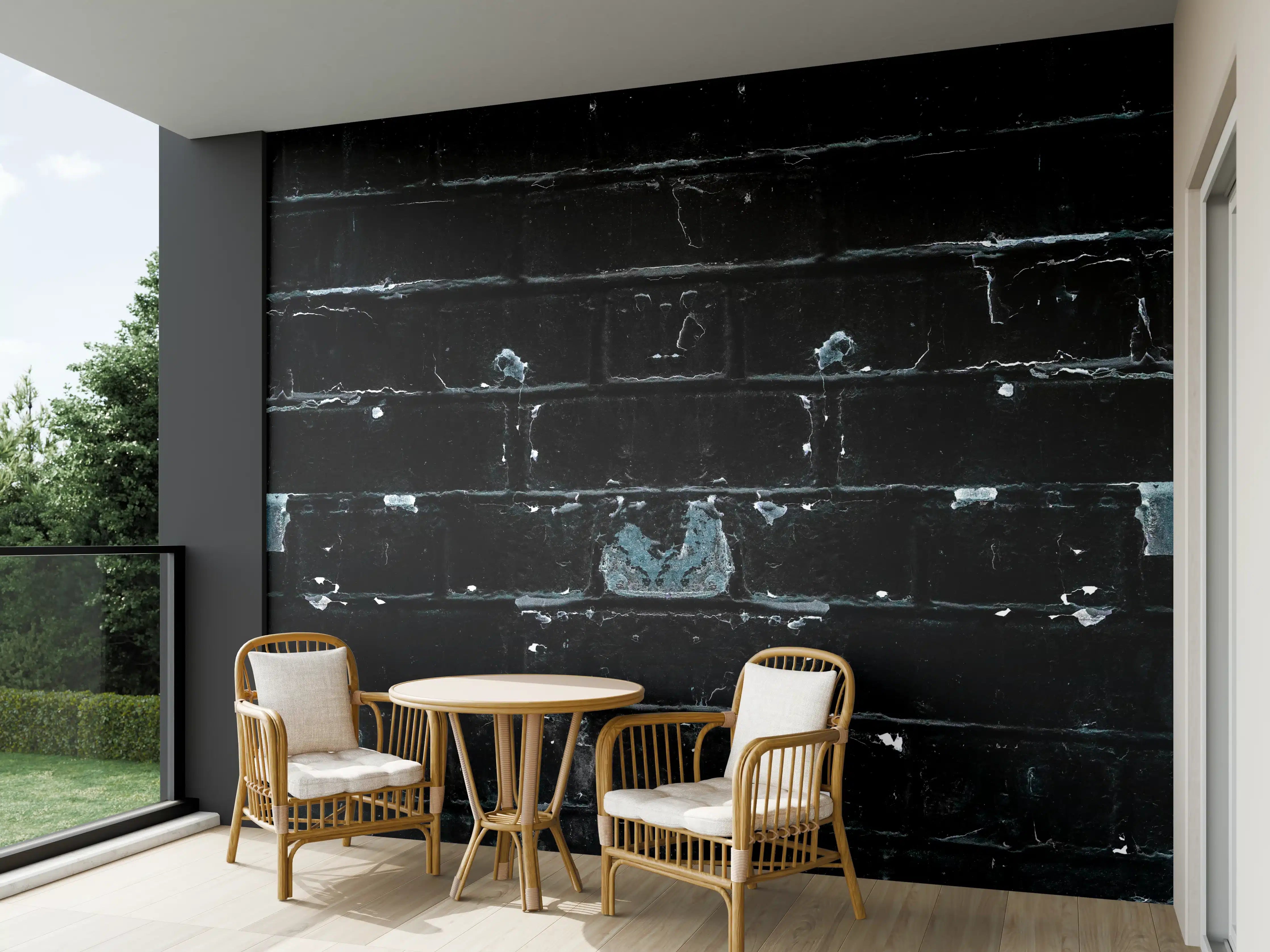 Wandverkleidung außen - Blau schwarz beschädigte Ziegelwand