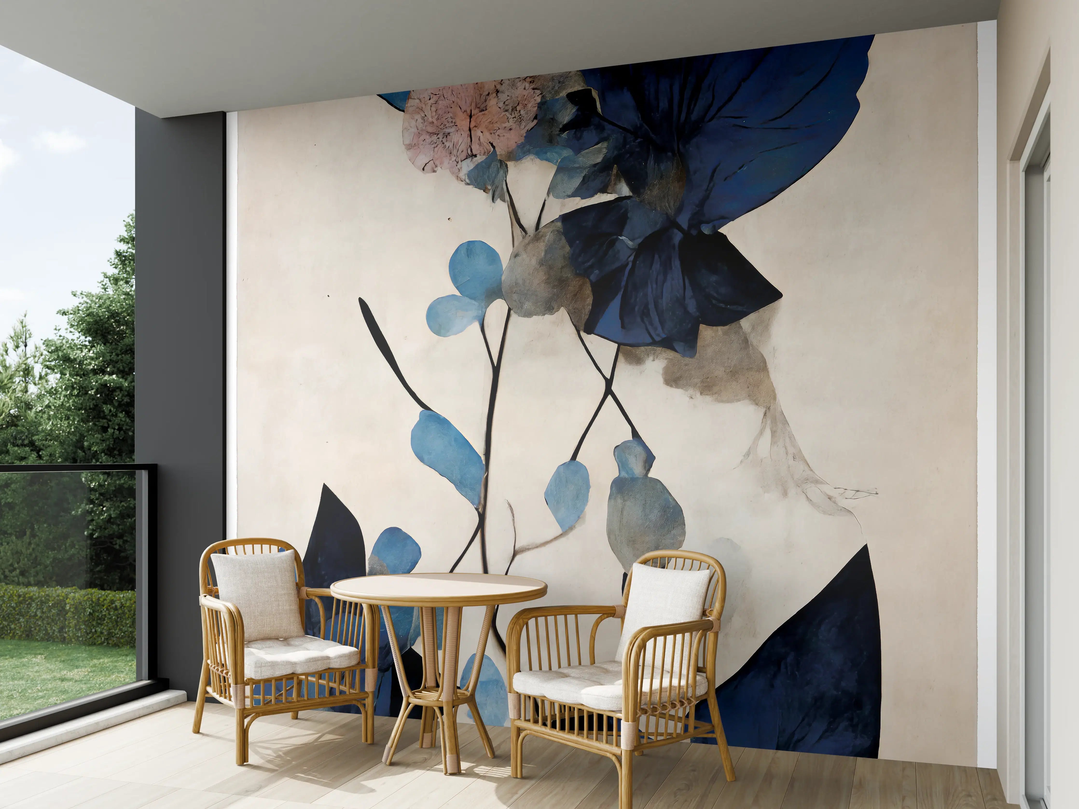 Wandverkleidung außen - Blaue Blüten - Floral