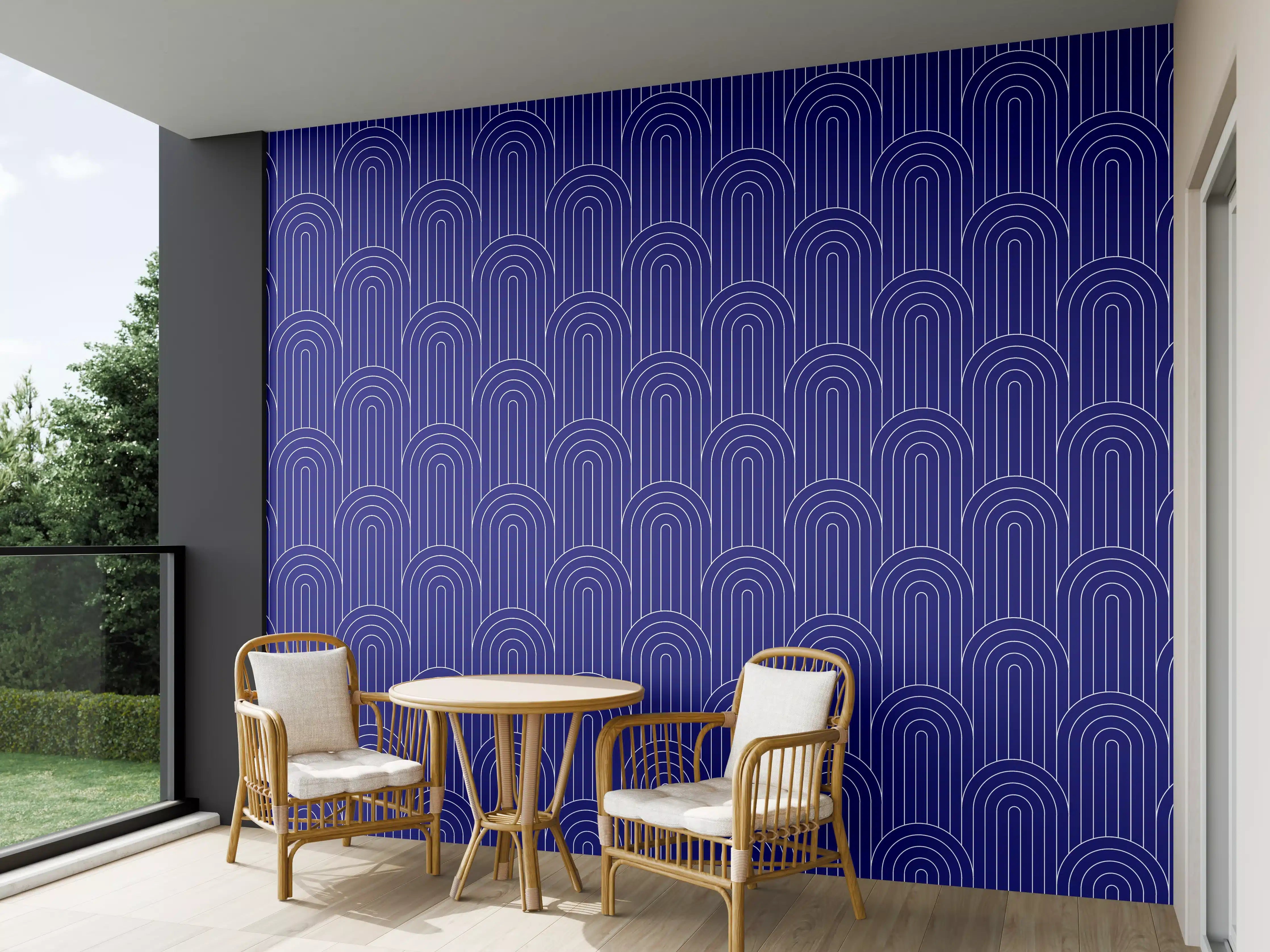 Wandverkleidung außen - Blaue Fliesen mit goldenen Akzenten