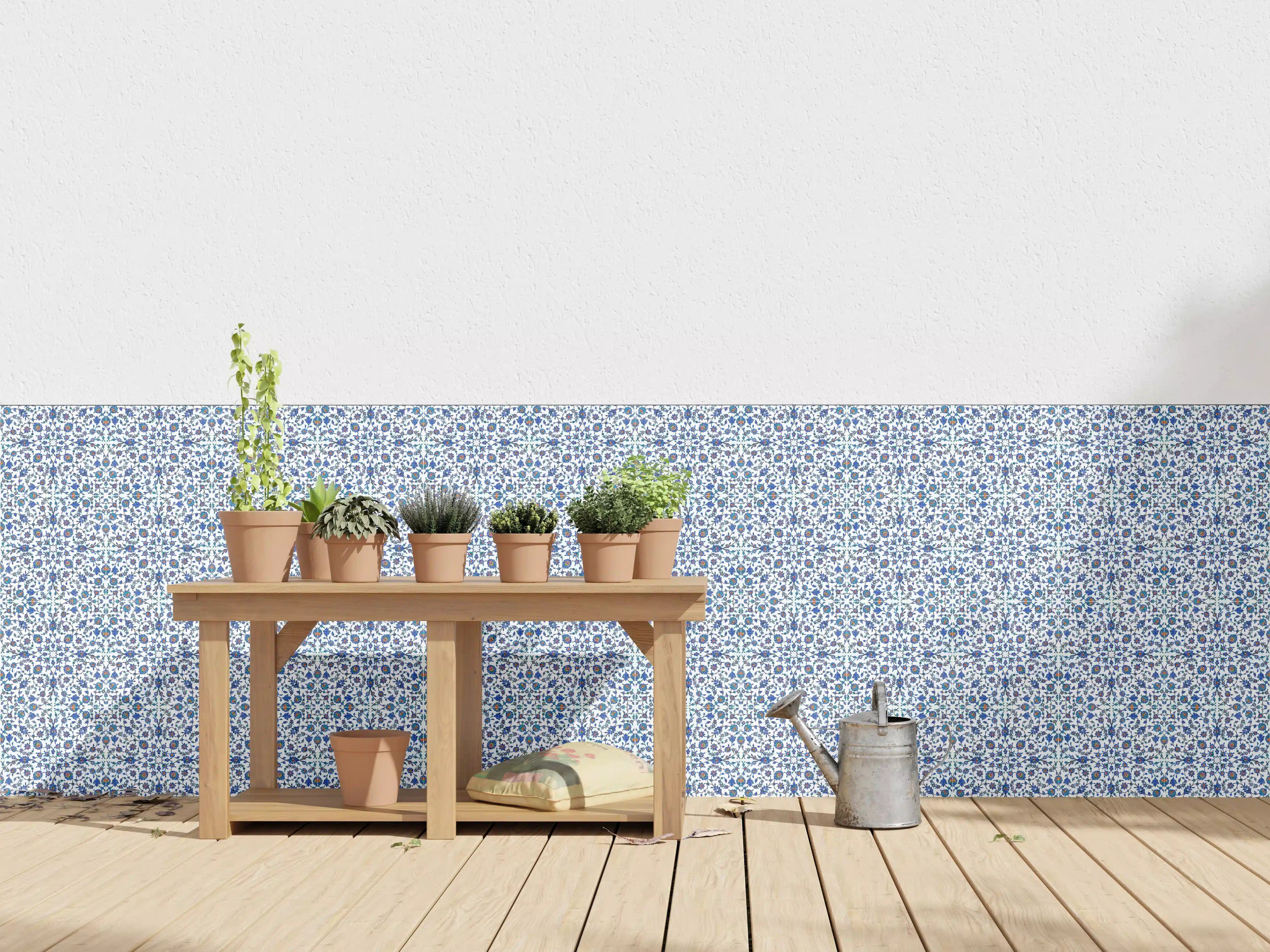 Wandverkleidung außen - Blaue Florale Musterkunst