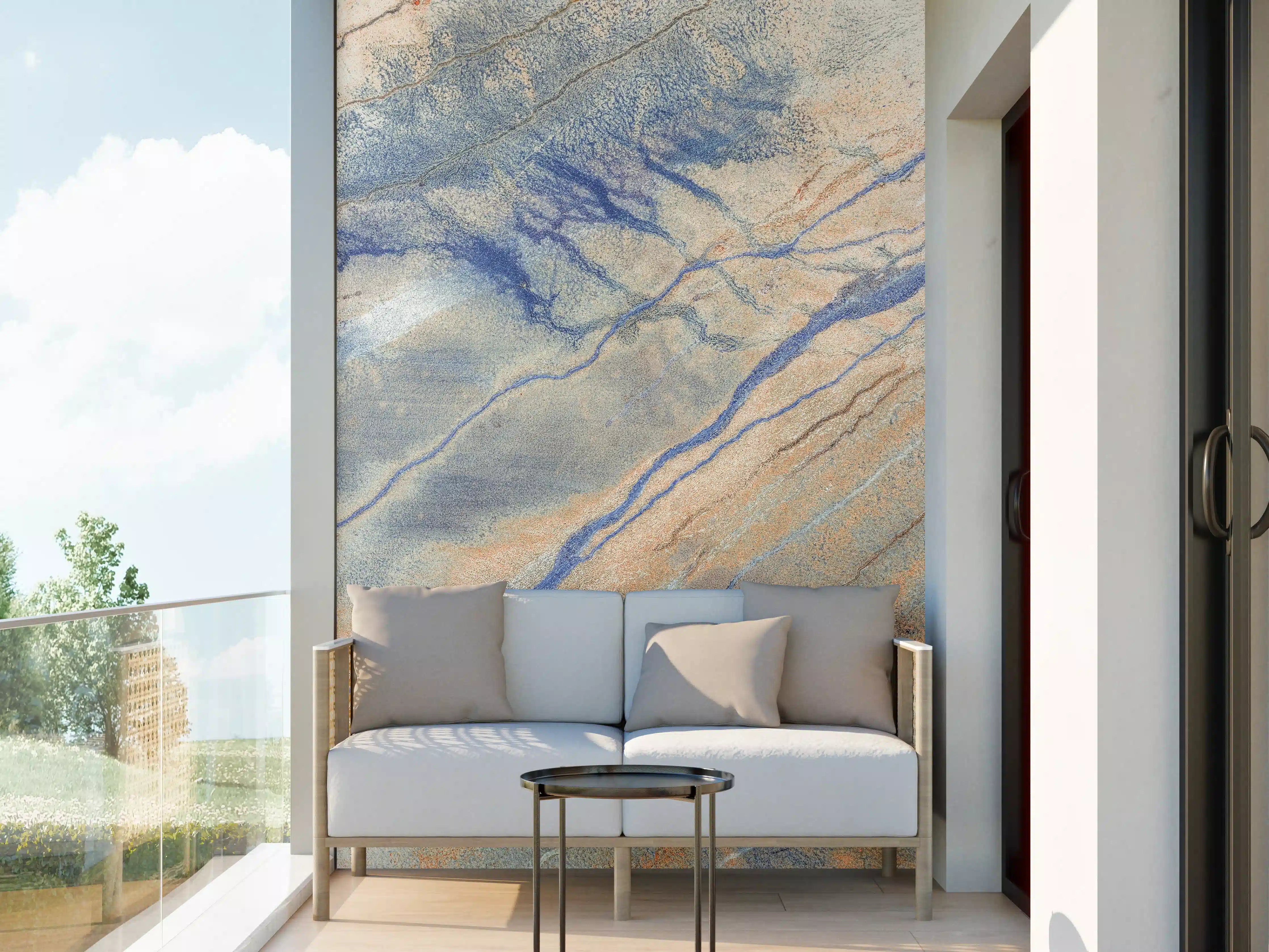 Wandverkleidung außen - Blaue Flusslandschaft aus der Luft