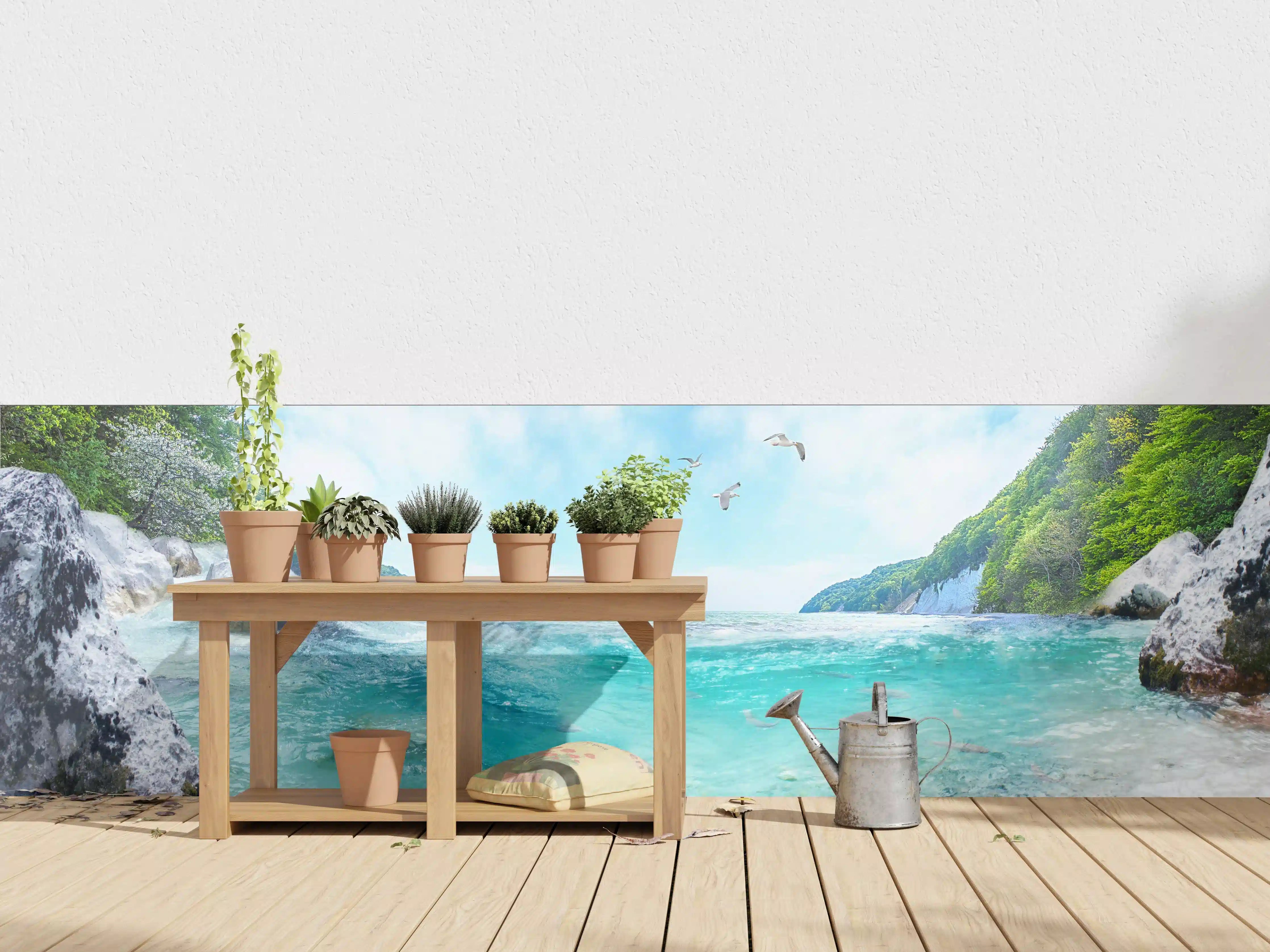 Wandverkleidung außen - Blaue Flusslandschaft mit Felsen