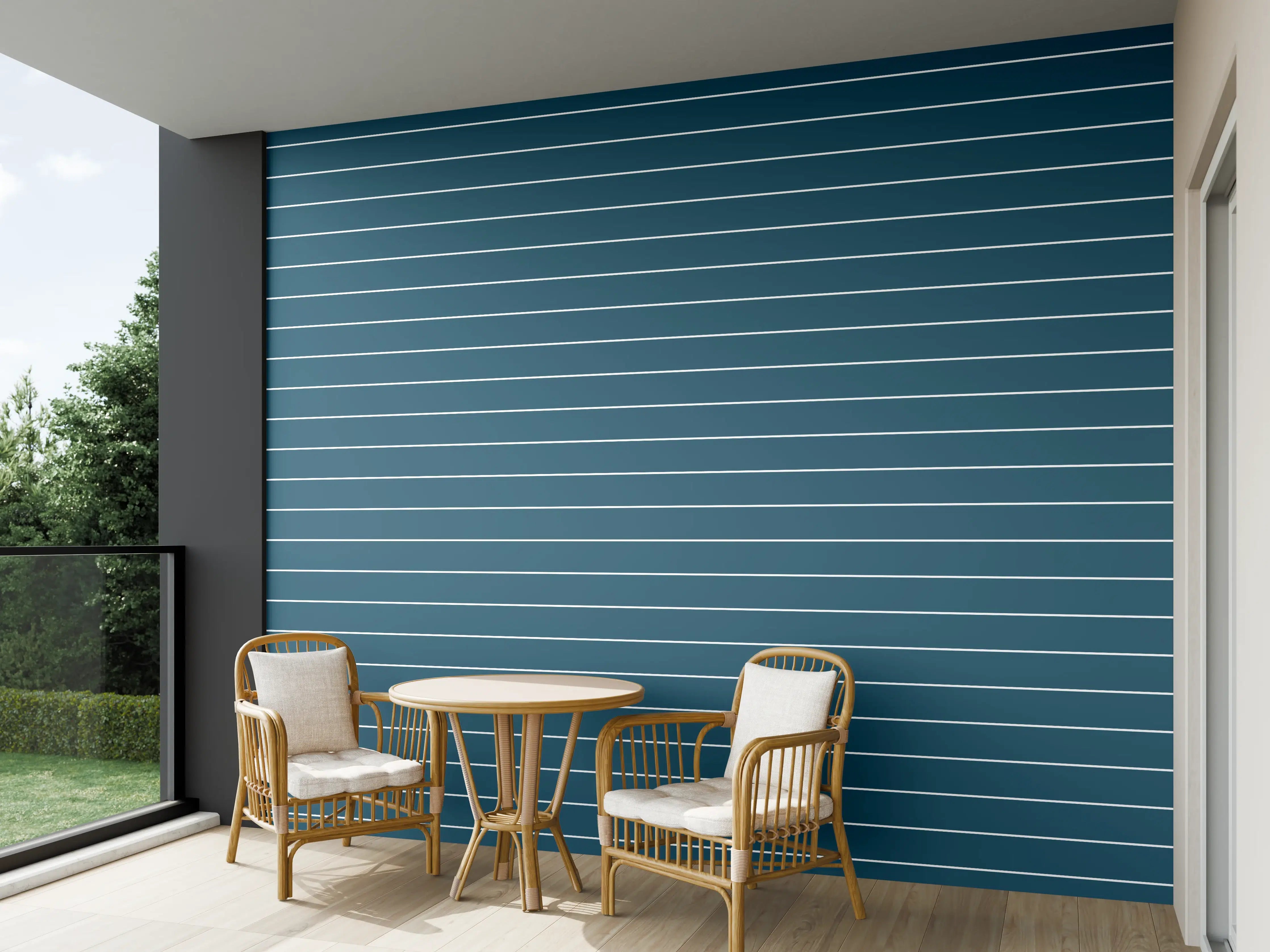 Wandverkleidung außen - Blaue Linien-Designtapete