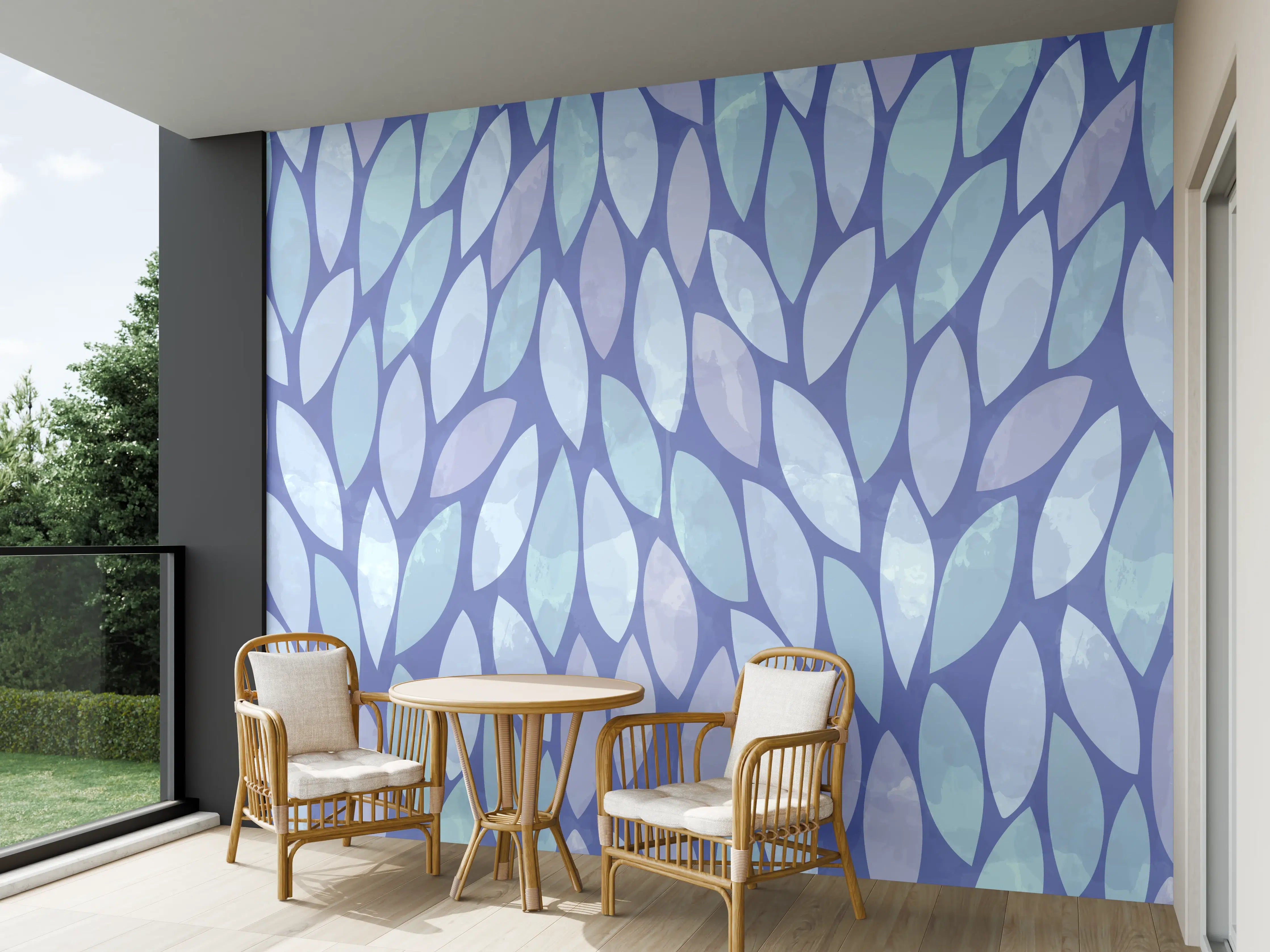 Wandverkleidung außen - Blaue Mosaik-Musterwand mit Pastellfarben