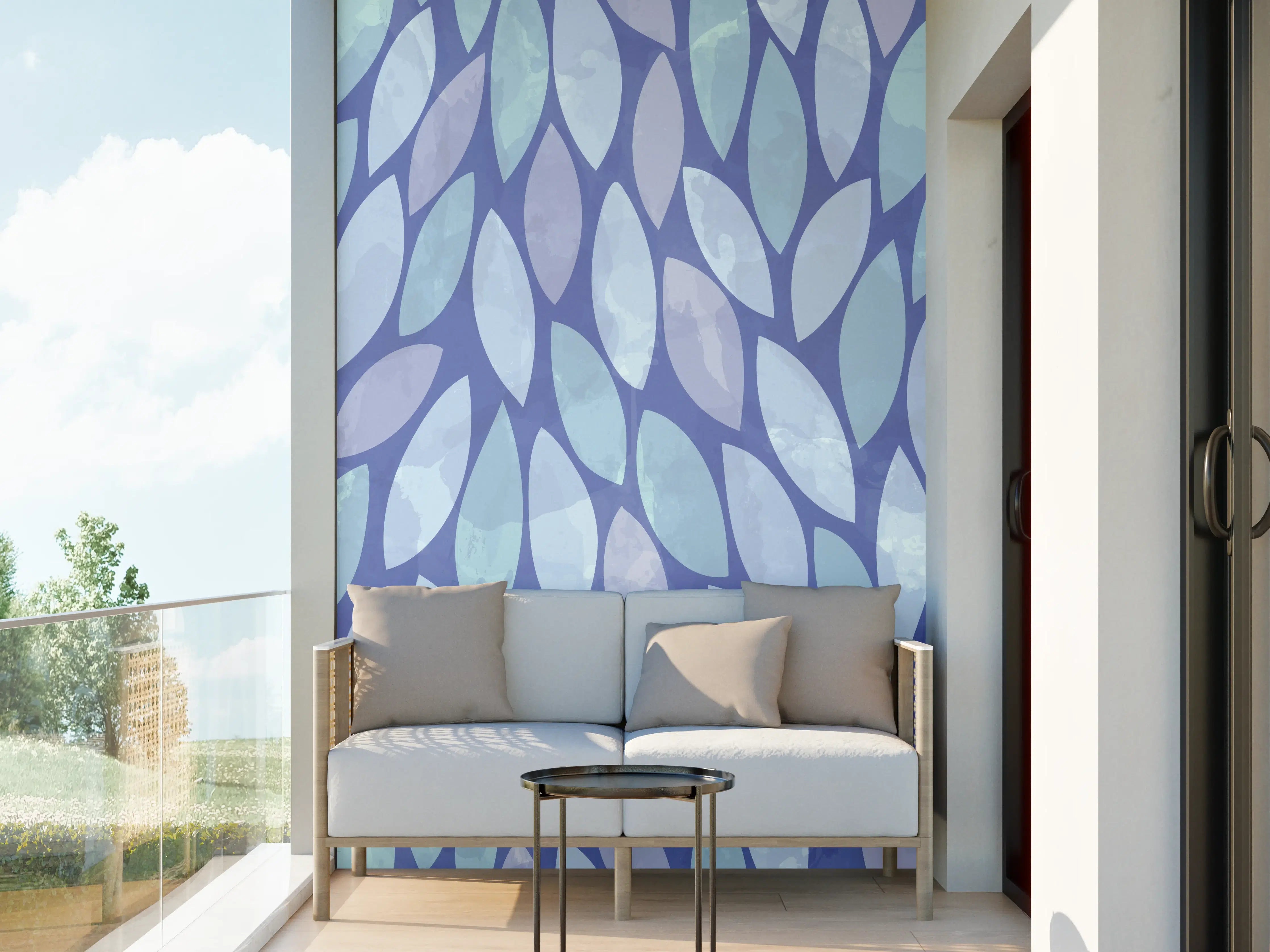 Wandverkleidung außen - Blaue Mosaik-Musterwand mit Pastellfarben
