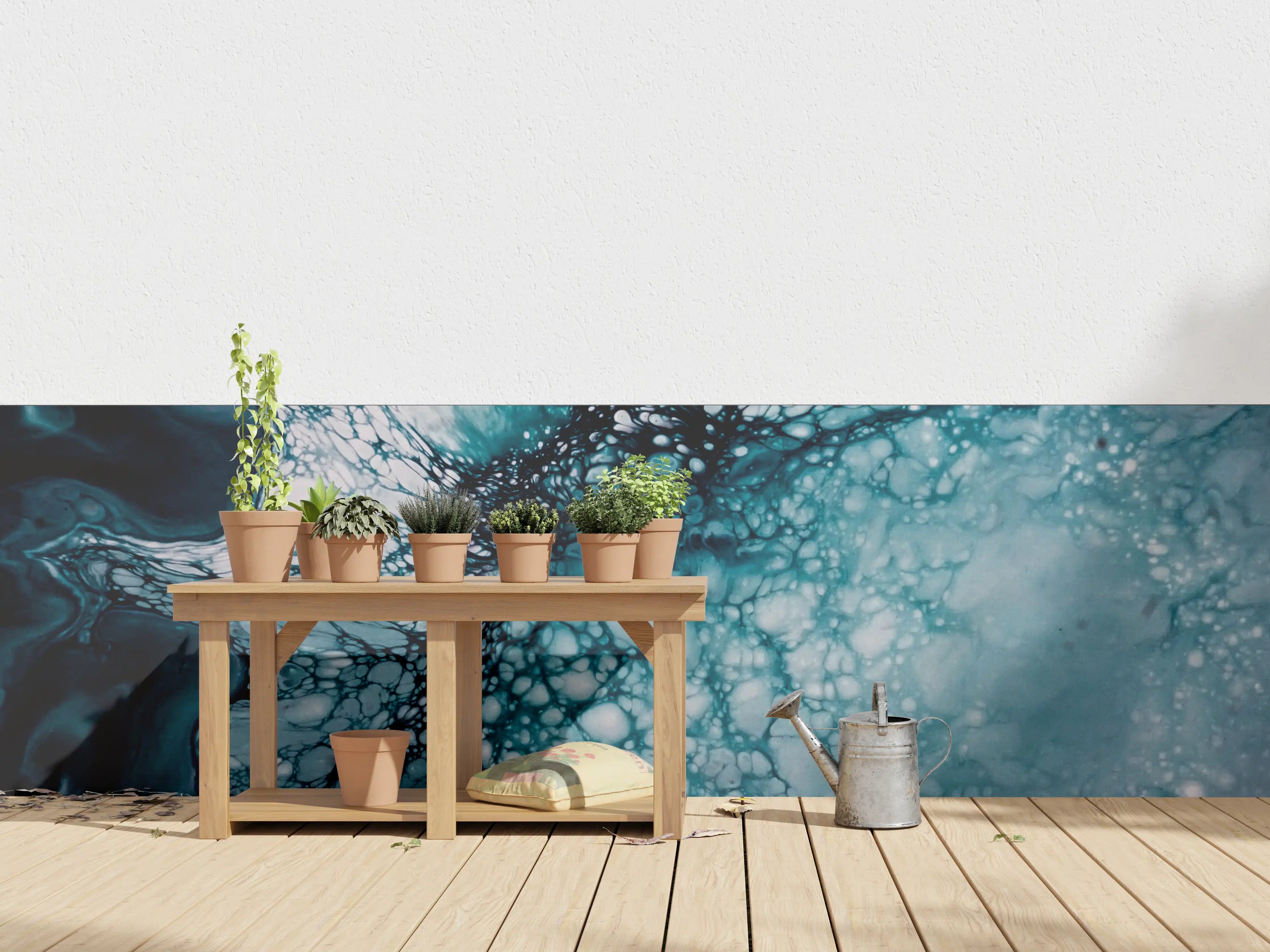 Wandverkleidung außen - Blaue Tintenfältchen in abstrakter Kunst