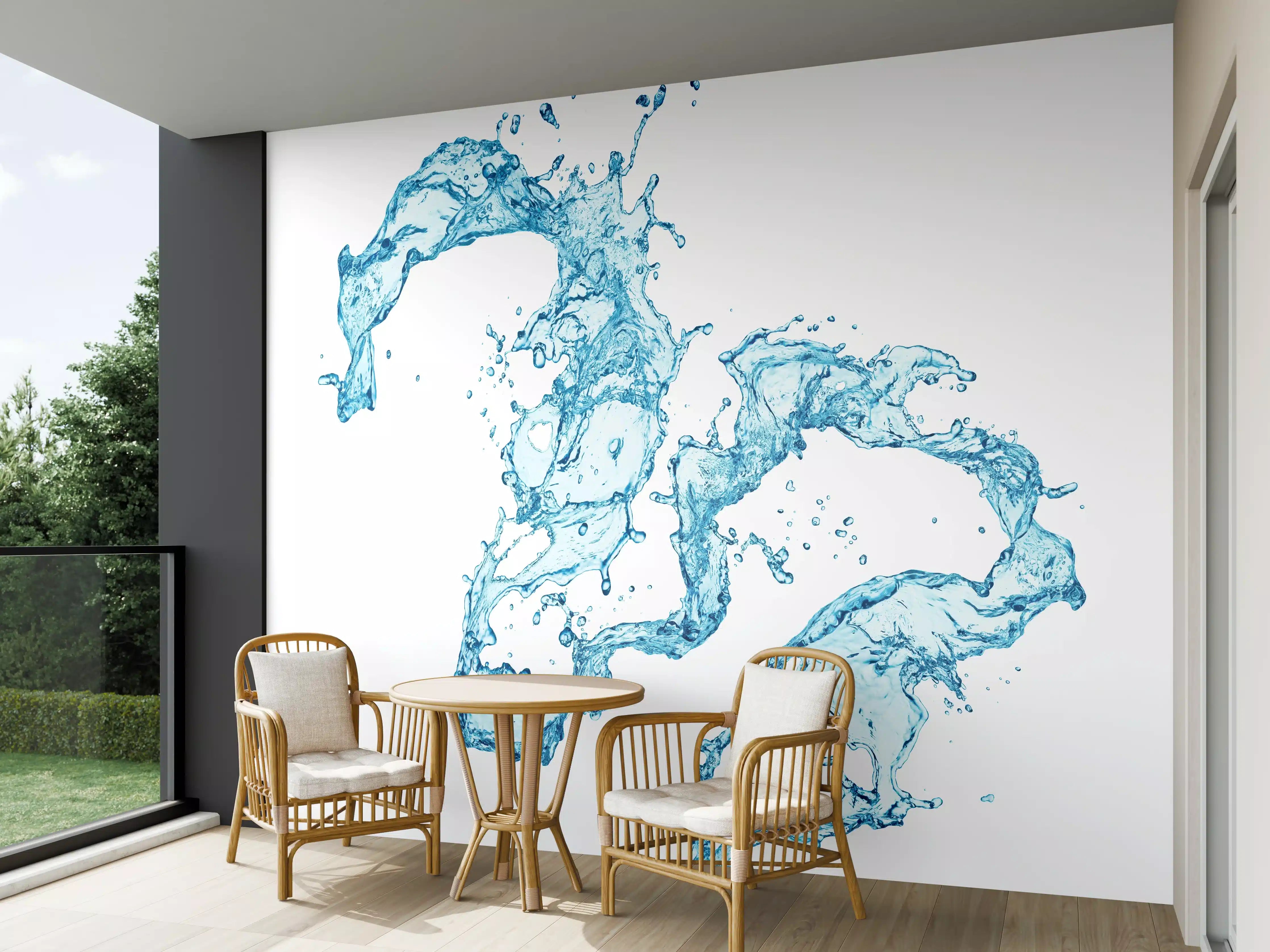 Wandverkleidung außen - Blaue Wasser Spritzer weißer Hintergrund