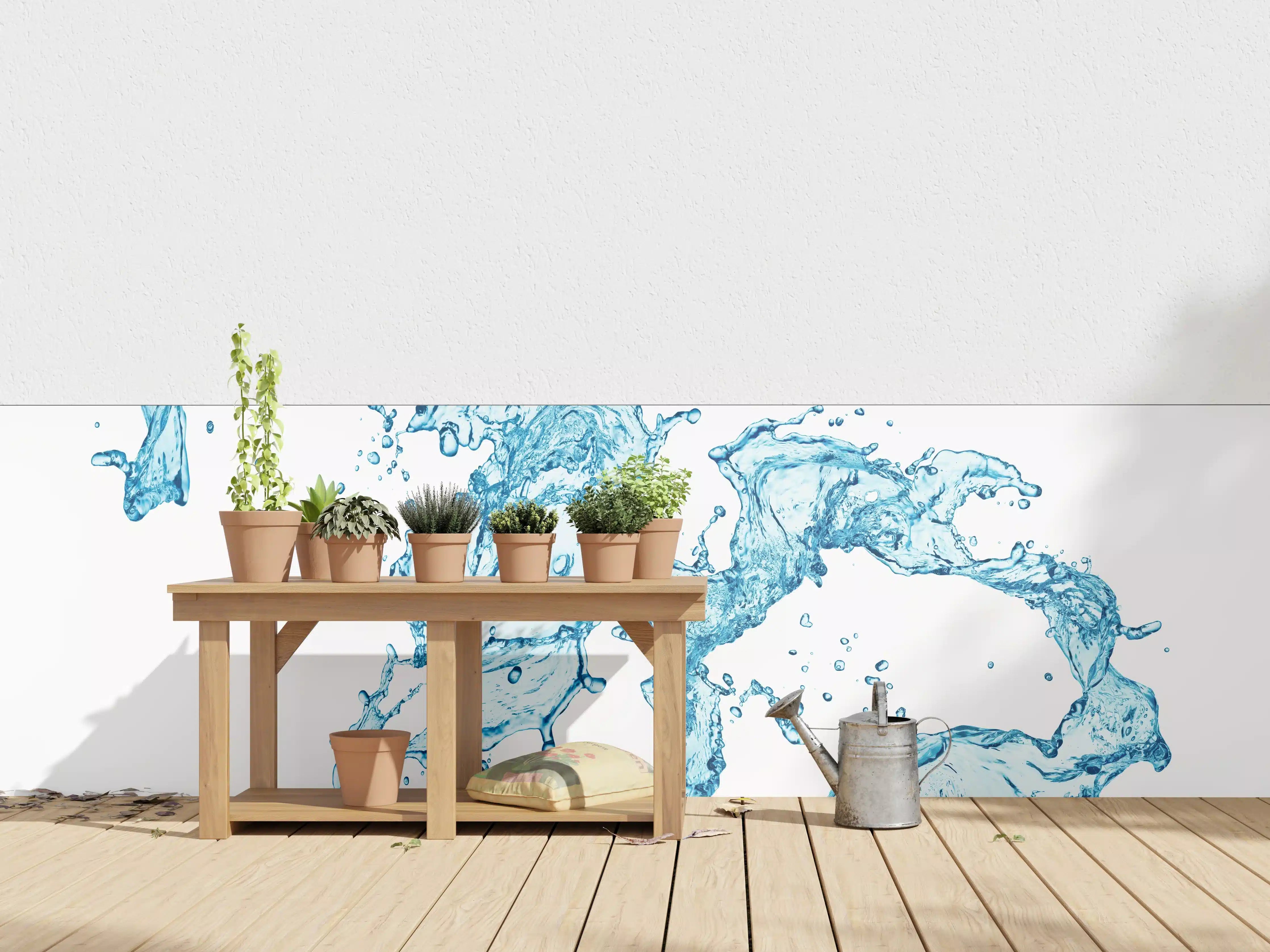 Wandverkleidung außen - Blaue Wasser Spritzer weißer Hintergrund