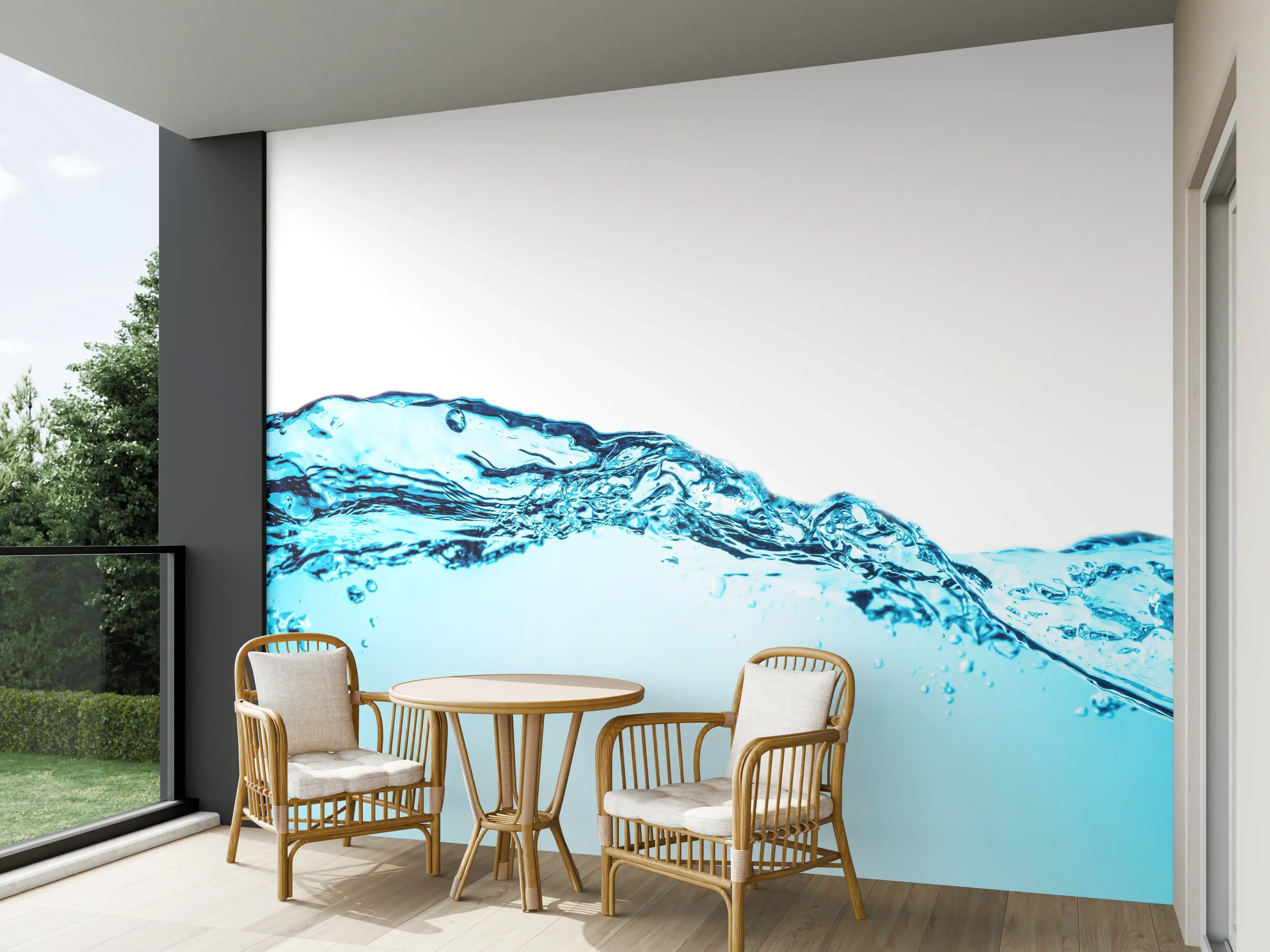 Wandverkleidung außen - Blaue Wasserwelle mit Bläschen