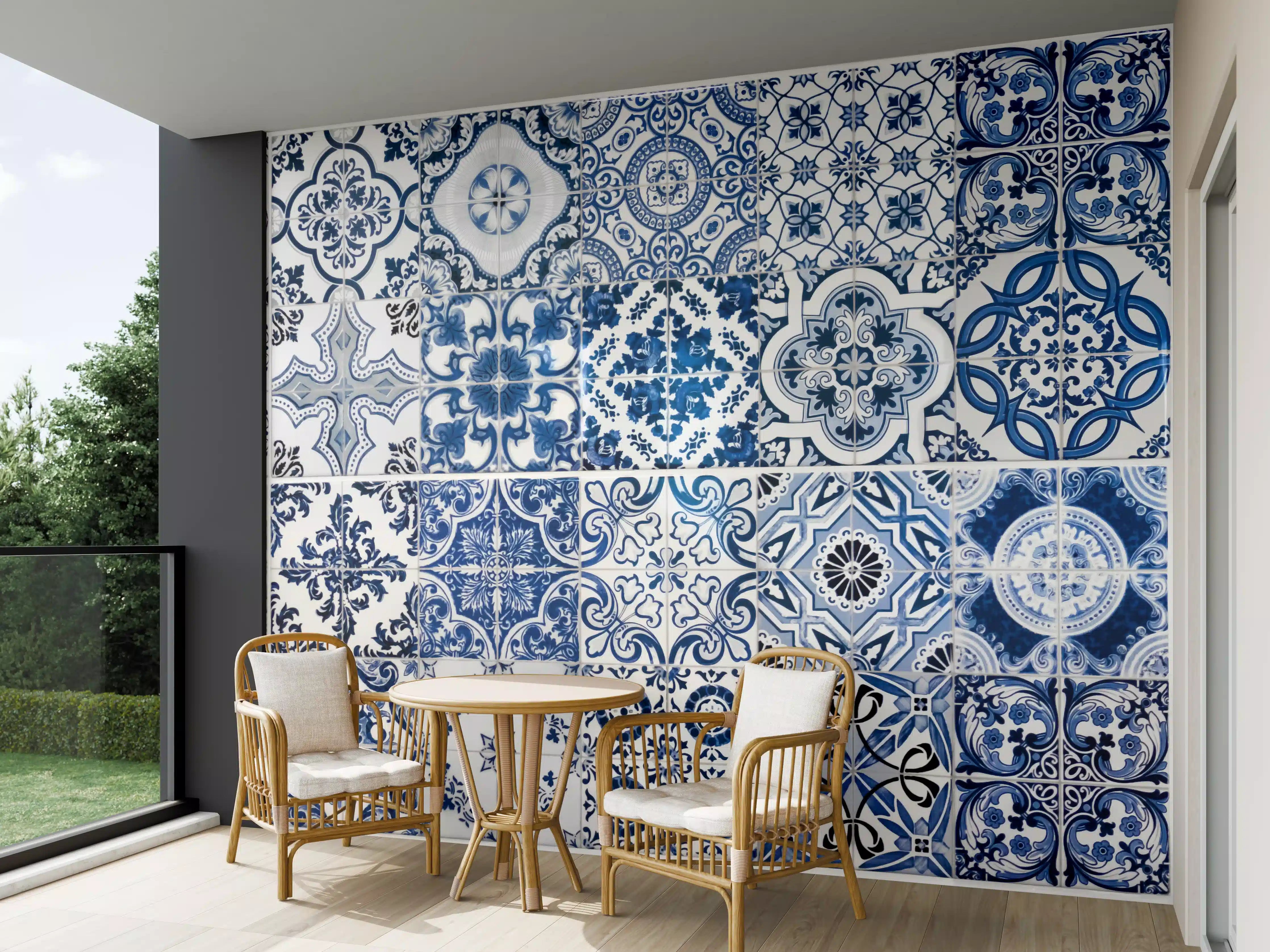 Wandverkleidung außen - Blaue portugiesische Azulejo-Fliesen