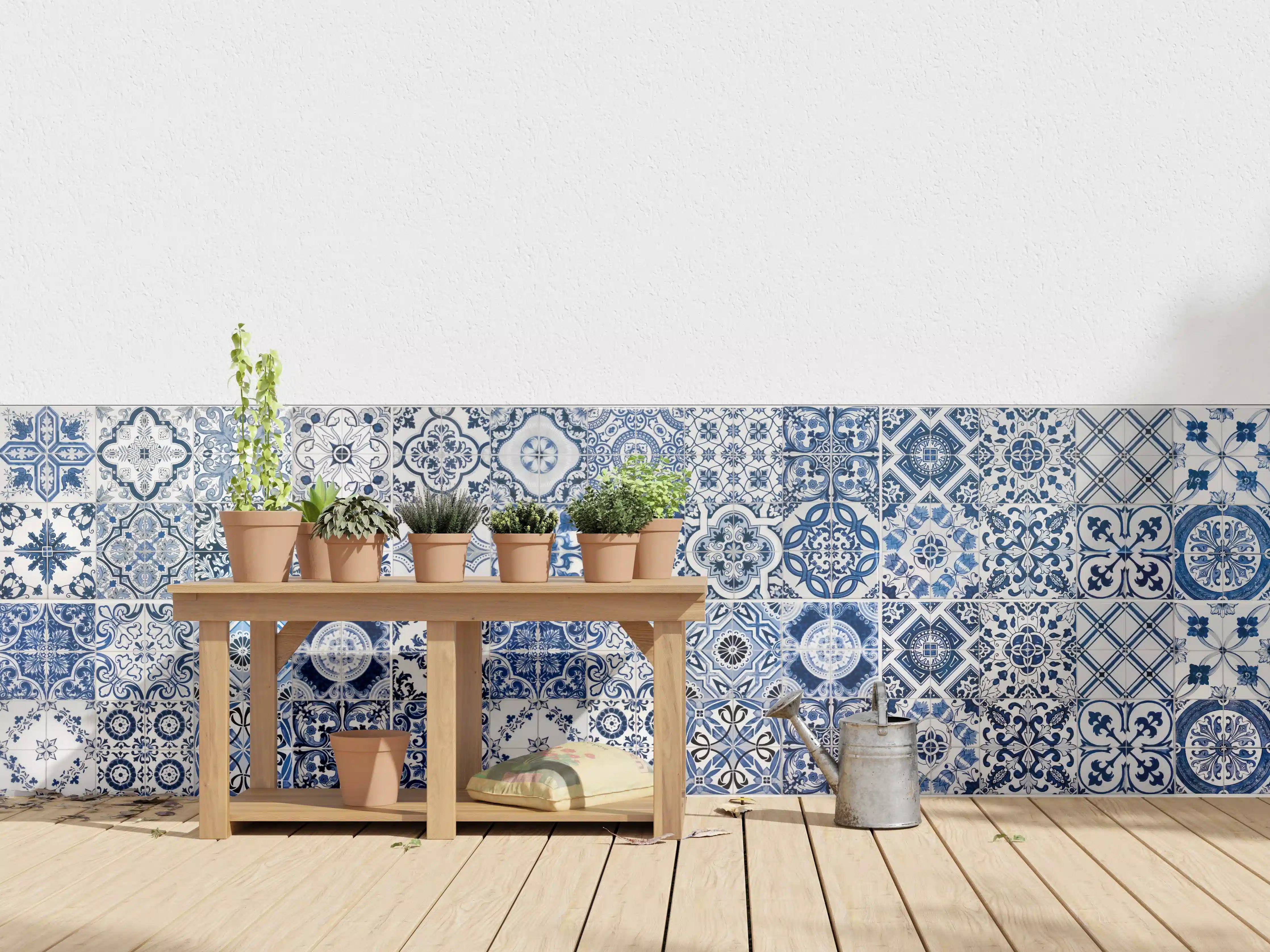 Wandverkleidung außen - Blaue portugiesische Azulejo-Fliesen
